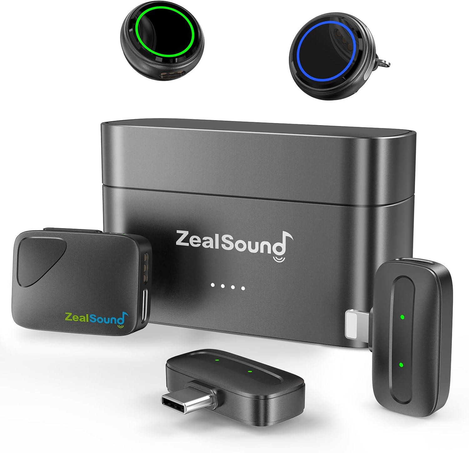 ZealSound Wireless Lavalier Microphone for iPhone iPad Android Tablets PC Camera(USB-C/Lightning/DSLR) -2.4GHz Noise Reduction/40H Battery Life with Charging Case,1000ft,Magnetic Clip for Podcast Vlog