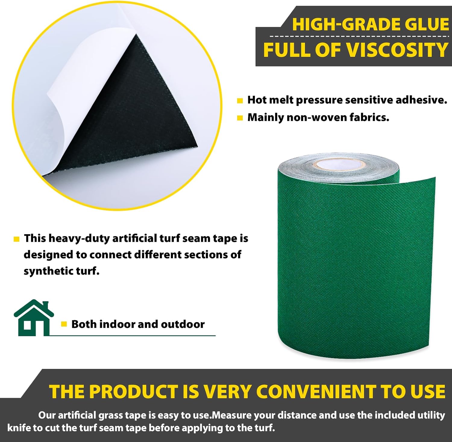 Artificial Grass Seam Tape- 6 Inch Width x 196 Inch Long Single Sided Self-Adhesive Synthetic Turf Seaming Tape for Lawn,Carpet Jointing,Mat Rug,Connecting Fake Grass - Image 4