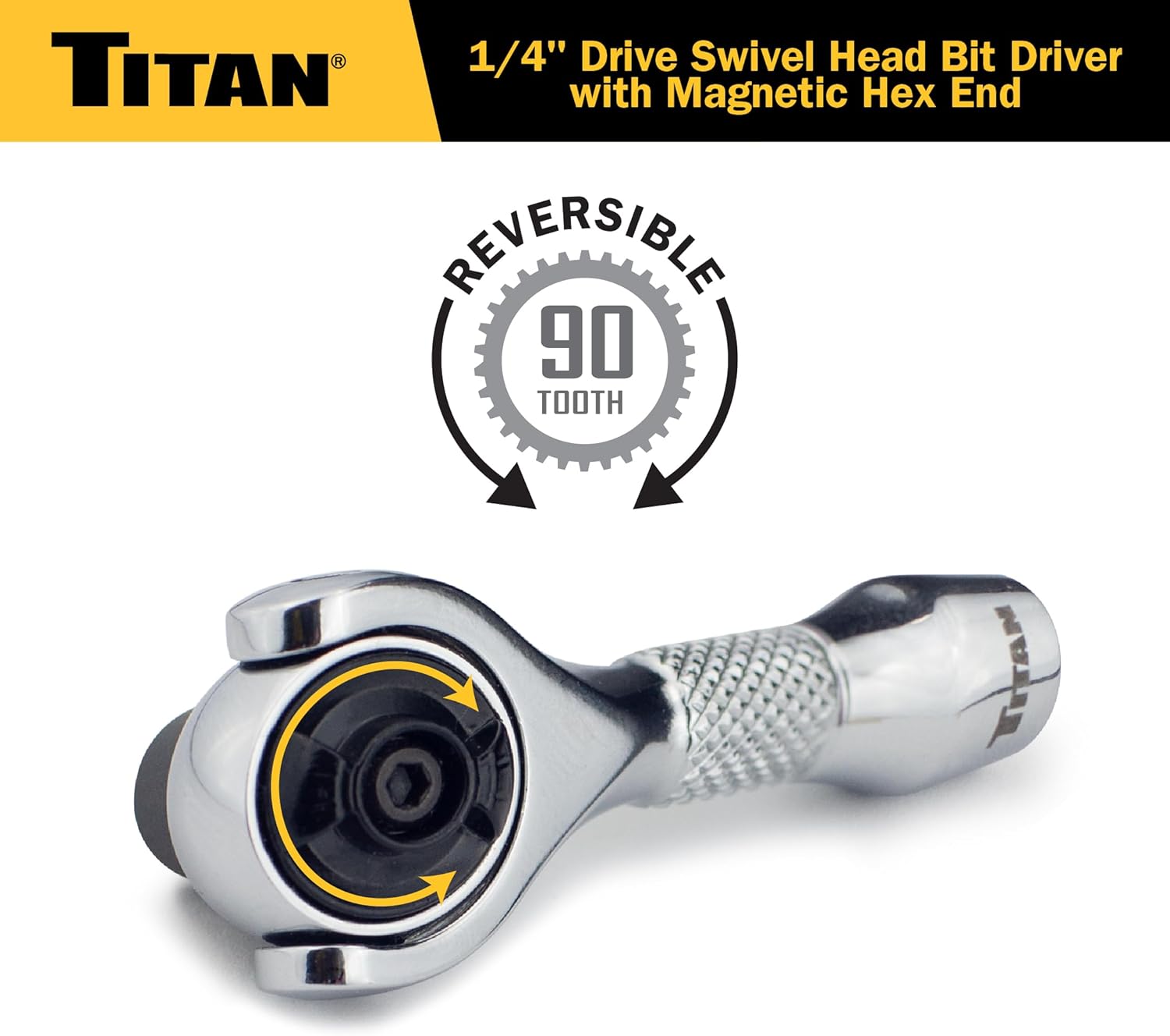Titan 11340 1/4-Inch Drive x 2-1/4-Inch 90-Tooth Swivel Head Nano Ratchet with Hex Drive Handle - Image 5