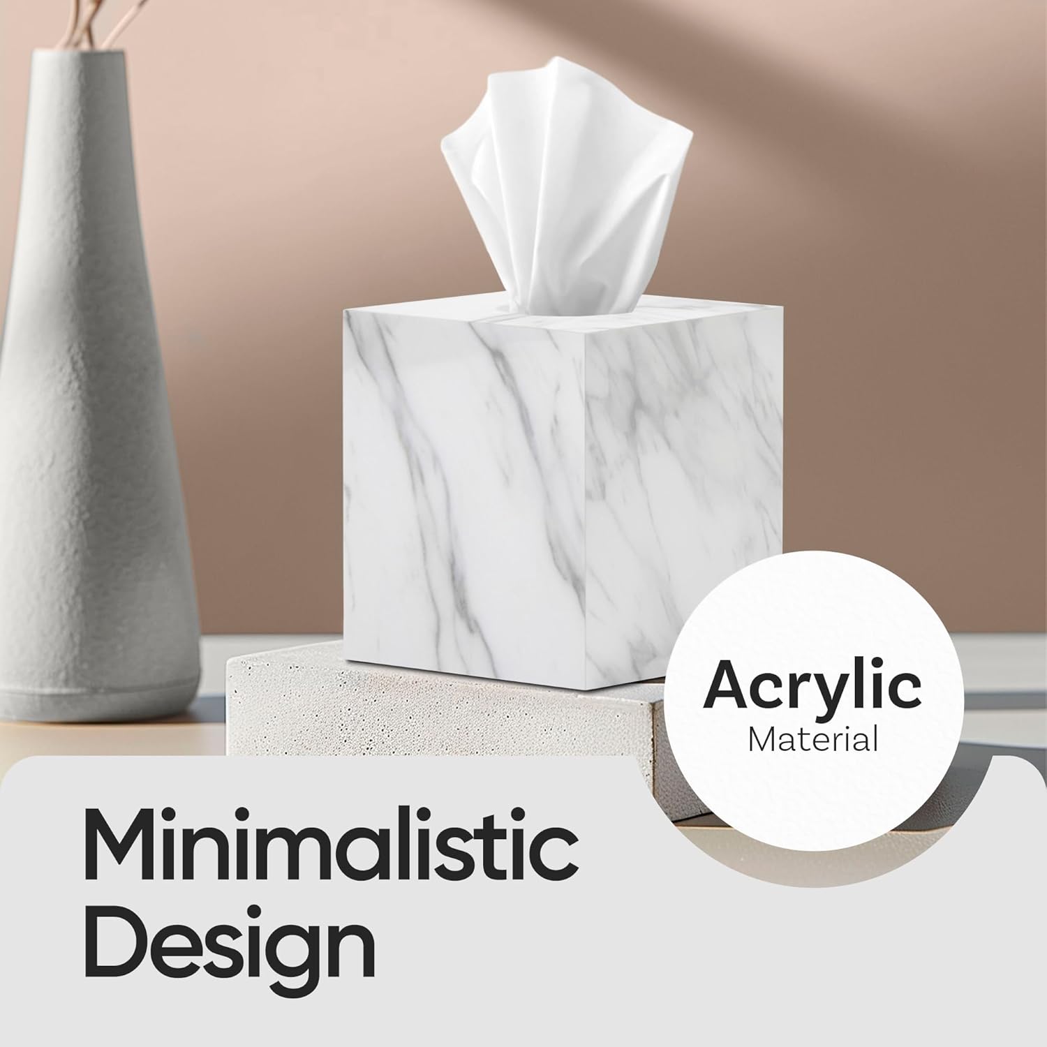 Tissue Box Cover Holder Square Marble Tissue Box Holder Bathroom Vanity Nightstand Bedroom Livingroom Decorative Decor Toilet Organizer Tissues (Marble, Square) - Image 2