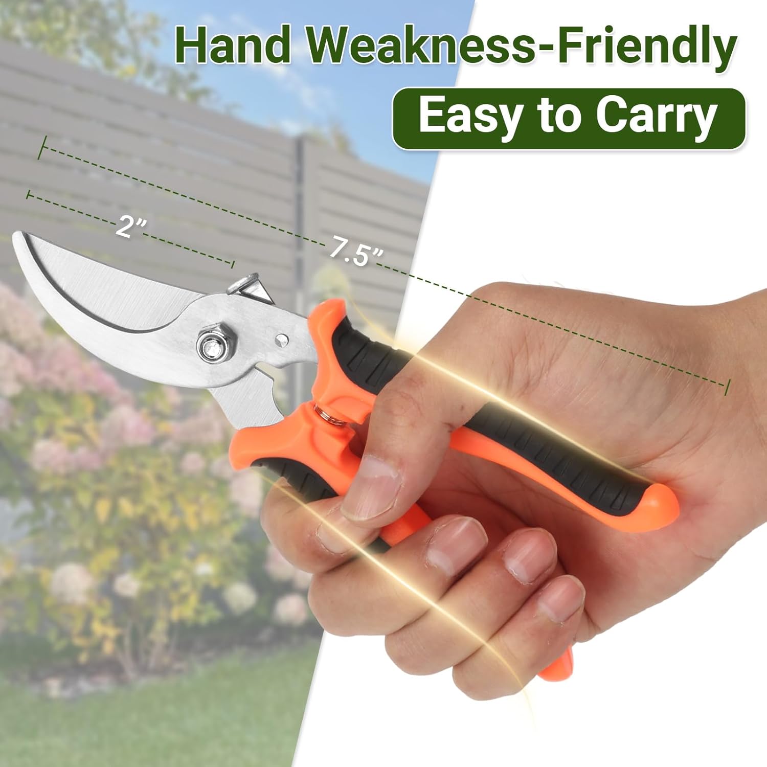Pruning Shear, Premium Gardening Scissors for Rose Bushes, 7.5IN Garden Pruner Effortlessly Cuts 0.6IN Branches with Stainless Steel Blades Softgrip, One-Hand Lock Garden Clippers for Shrubs - Image 4