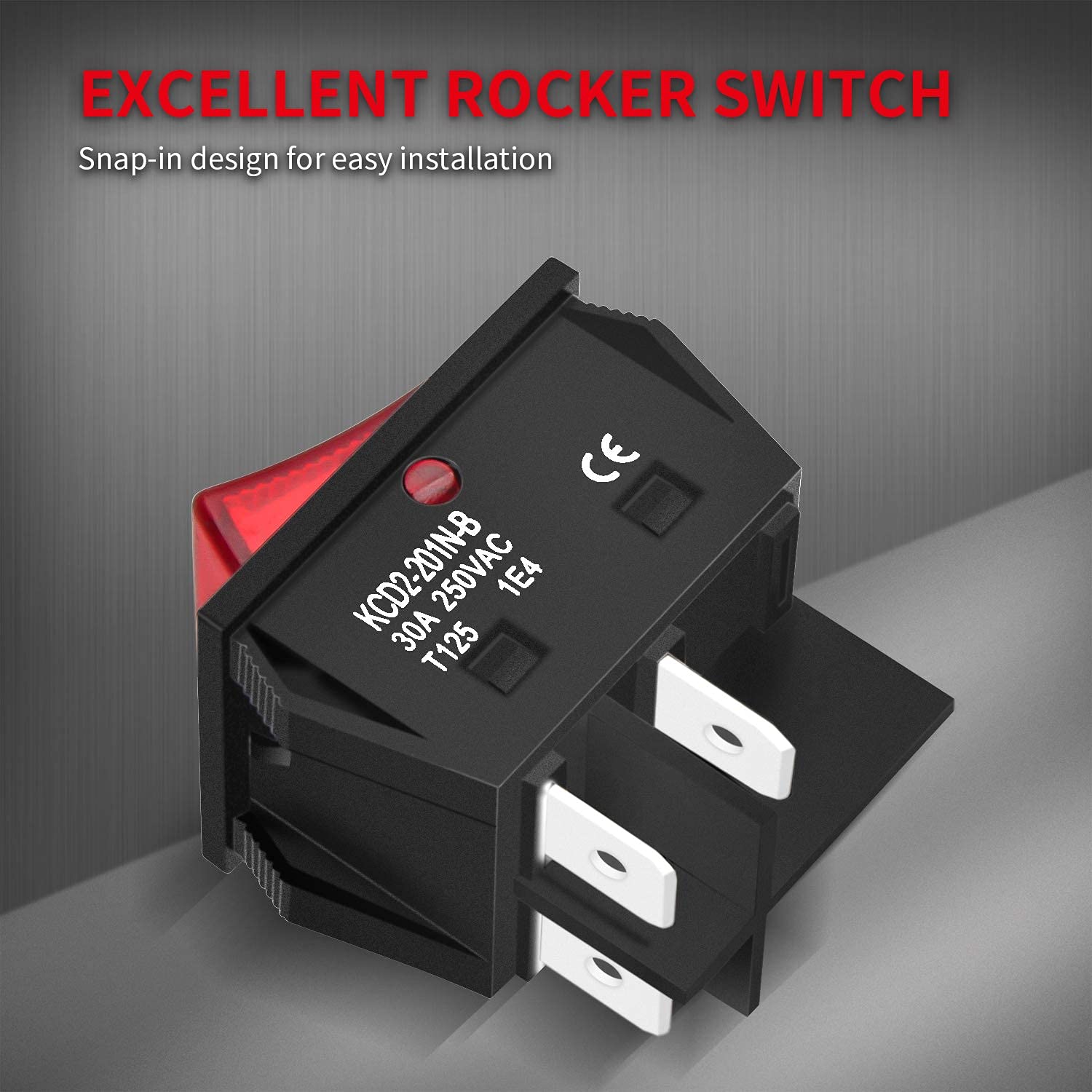DaierTek 30A 250V KCD2 KCD4 Rocker Switch DPST 4 Pin Red Lighted 120V Rocker Toggle Switch ON Off Heavy Duty T125-3Pack - Image 7
