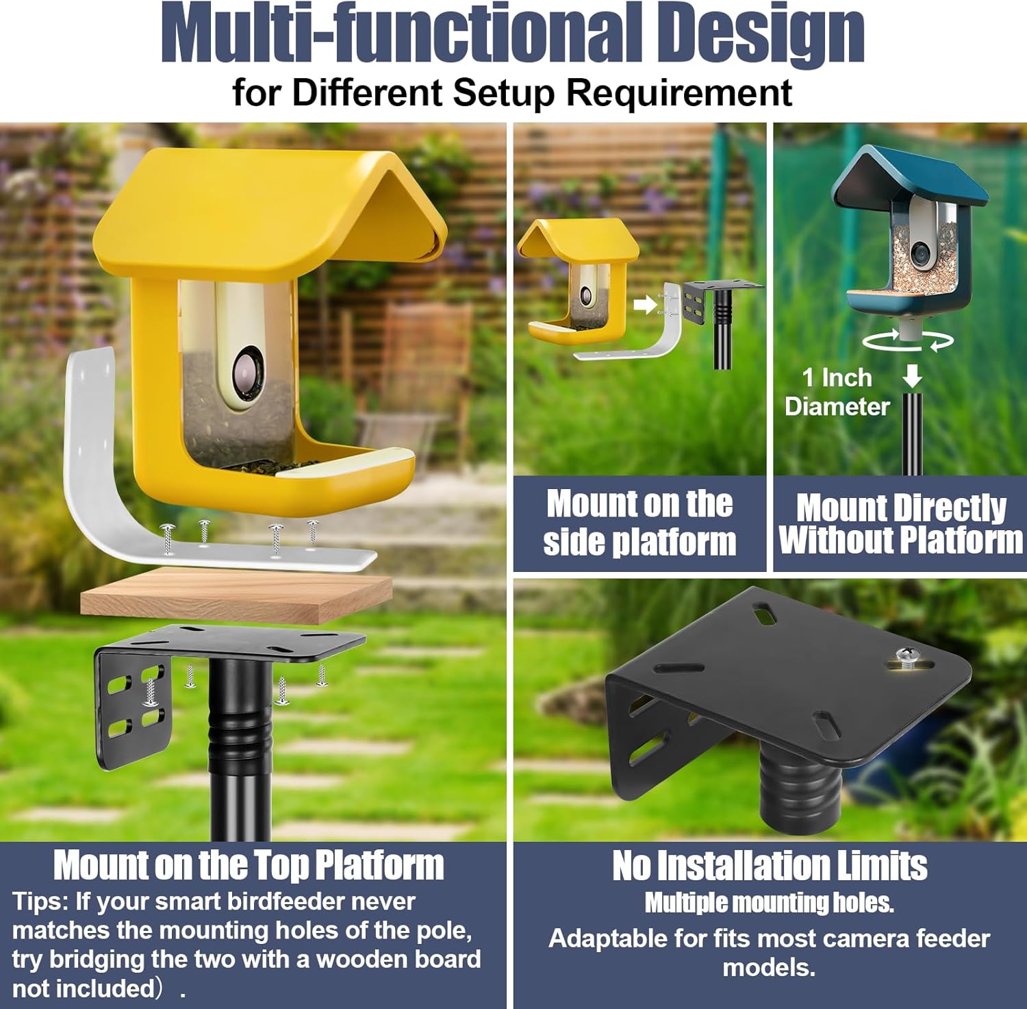Gtongoko Smart Bird Feeder Pole 1-Inch Dia 79 Inch Bluebird House Pole for Outdoors Weather Station Heavy Duty Metal Mounting Kit Adjustable Bird Feeder Stand Black - Image 3