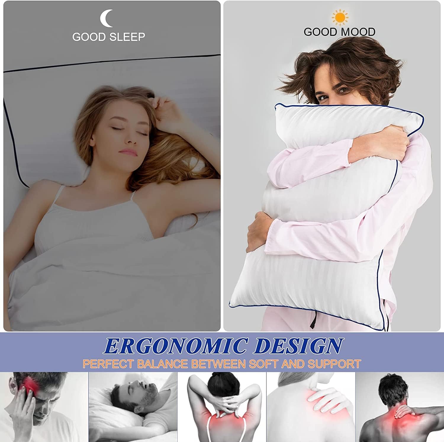 SEMZSOM Bed Pillows for Sleeping, King Size Pillows Set of 4 Luxury Hotel Pillows with Soft Fluffy Down Alternative Filling for Back, Stomach and Side Sleepers - Image 4