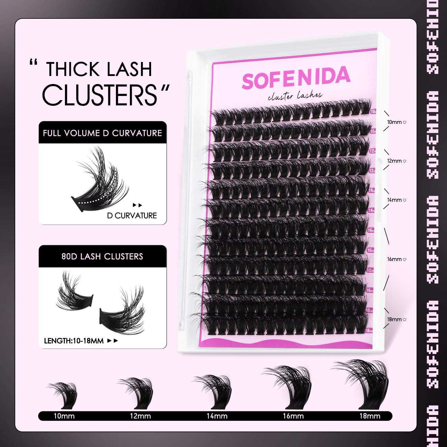 SOFENIDA Lash Clusters Kit 80D Lash Clusters Kit 10-18mm Volume Eyelash Clusters D Curly Cluster Eyelash Extensions 3D Wispy Lashes Cluster DIY Lash Extension Kit(80D-10-18MIX Thick Kit) - Image 2