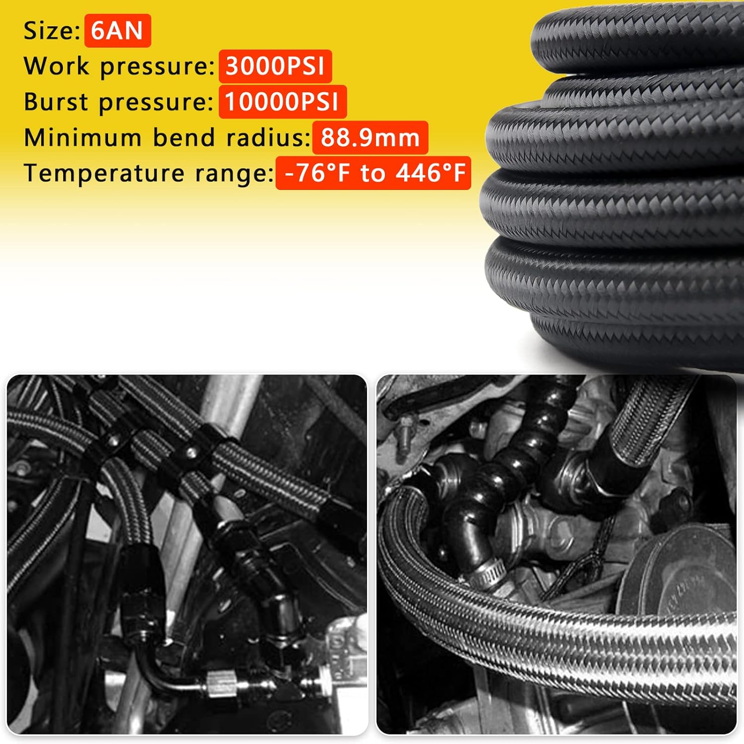6AN PTFE Fuel Line Kit, 5/16" Nylon Stainless Steel Braided, LS Swap EFI E85 Injection Fuel Hose Fitting 20FT - Image 6