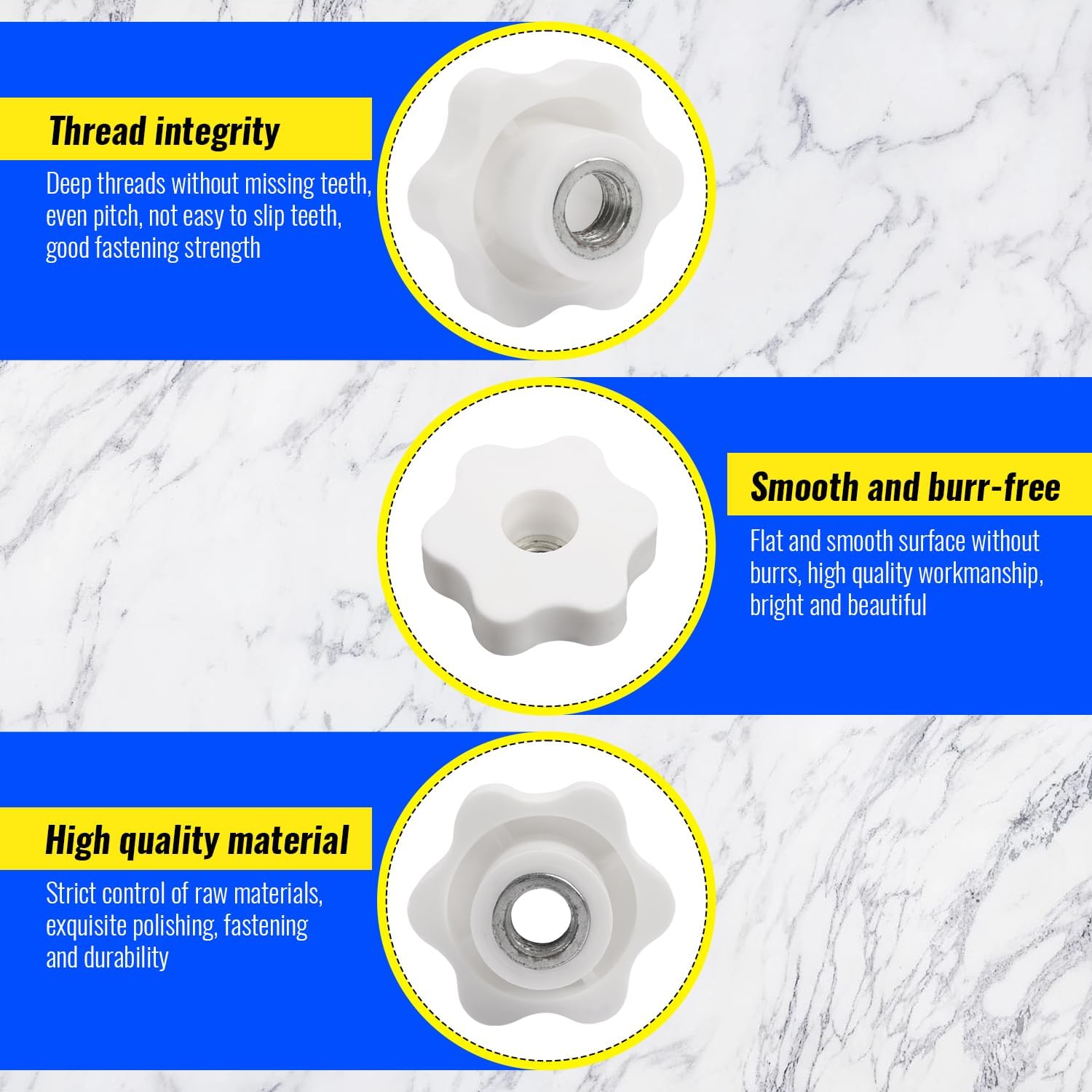 M12 Thread Knurled Star Knobs,1/2"-13 Through Hole Star Plum Handle Nuts,6-Lobe Hand Knobs for 3D Printer, CNC (White,10 Pcs) - Image 4