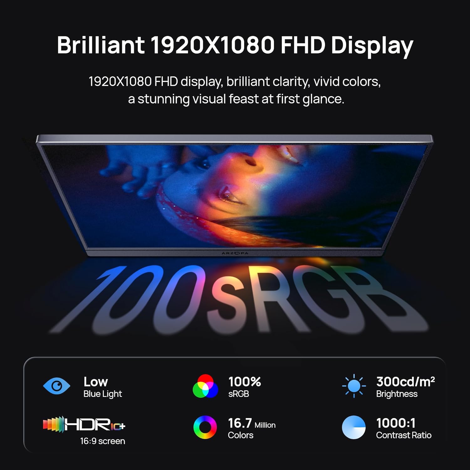 ARZOPA 16.1" Portable Monitor Gray, 100% sRGB FHD 1080P Kickstand Portable Laptop Monitor High Color Gamut Display IPS Eye Care Screen for High-end Office & Entertainment -Z1C Gray - Image 3