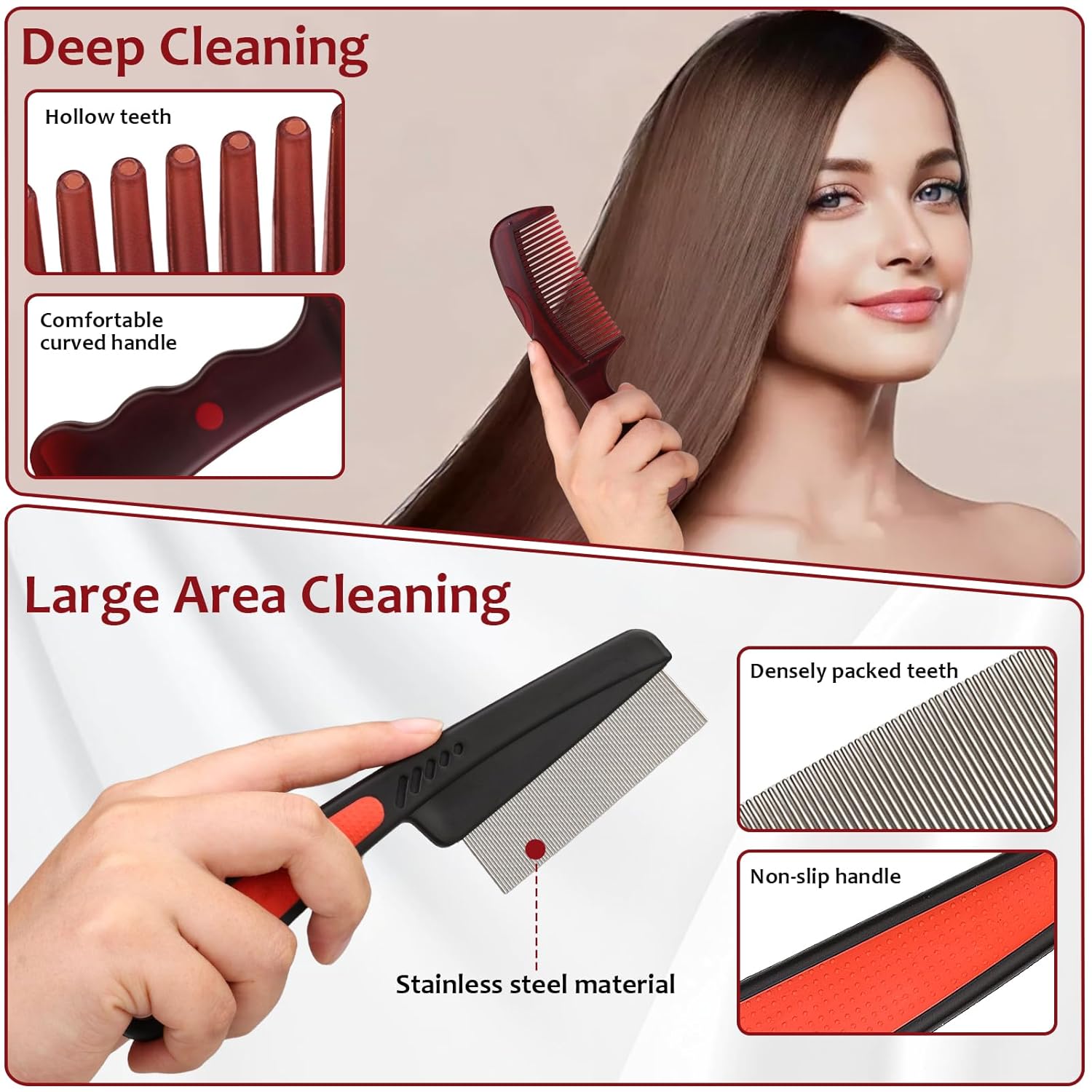 Dandruff Comb, 2 Pcs Scalp Sweep Detoxing Hair brush Set for Dandruff Removal, Scalp Build Up Remover and Stainless Steel Fine Tooth Comb for Scalp Massage Combs - Image 2
