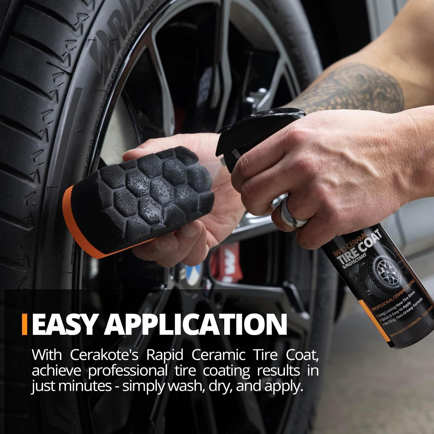 CERAKOTE Rapid Ceramic Tire Coat – Showroom New Tire Shine – Deep Tire Black Finish – Lasts Up to 10x Longer – No Sling, Non-Greasy Ceramic Tire Coating for Car, Truck & SUV – Easy Application (10oz) - Image 3