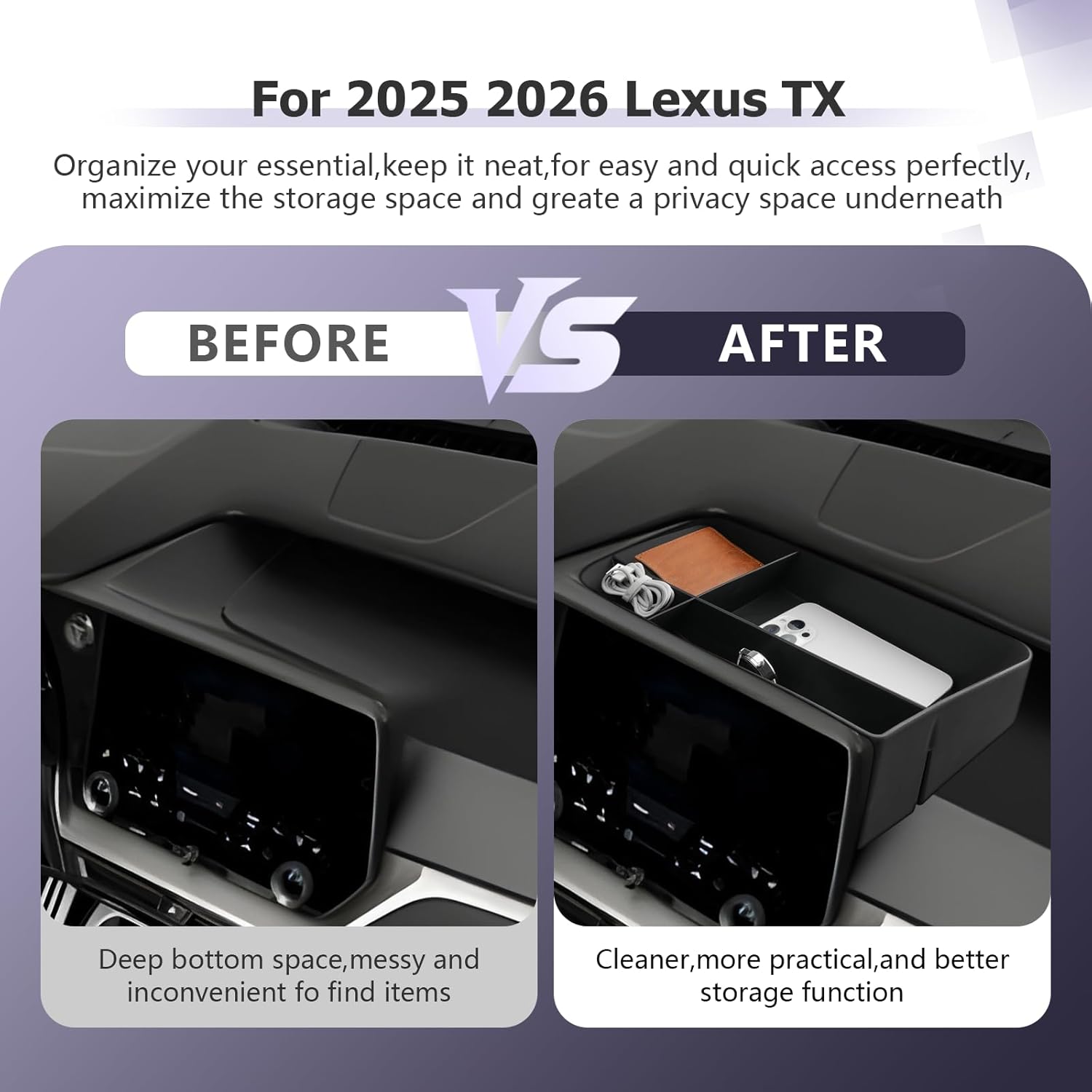 LUWU for 2025 2026 Lexus TX Dashboard Storage Tray 2024 2025 2026 Lexus TX 350/500h/550h+ 14-inch Behind Screen Organizer Center Console Display Box Dash Tray Lexus TX 2026 (Only for 14" Screen) - Image 2