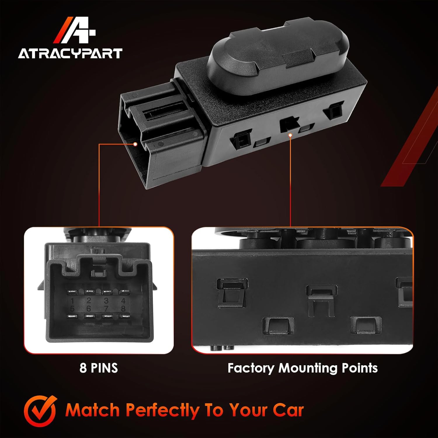 Power Seat Adjustment Switch Front Driver Side for 6 Way Compatible with Ford F150 F250 F350 Explorer Lincoln MKX & More Replace# 9L3Z-14A701-A, PSW5, 9L3Z14A701A - Image 4