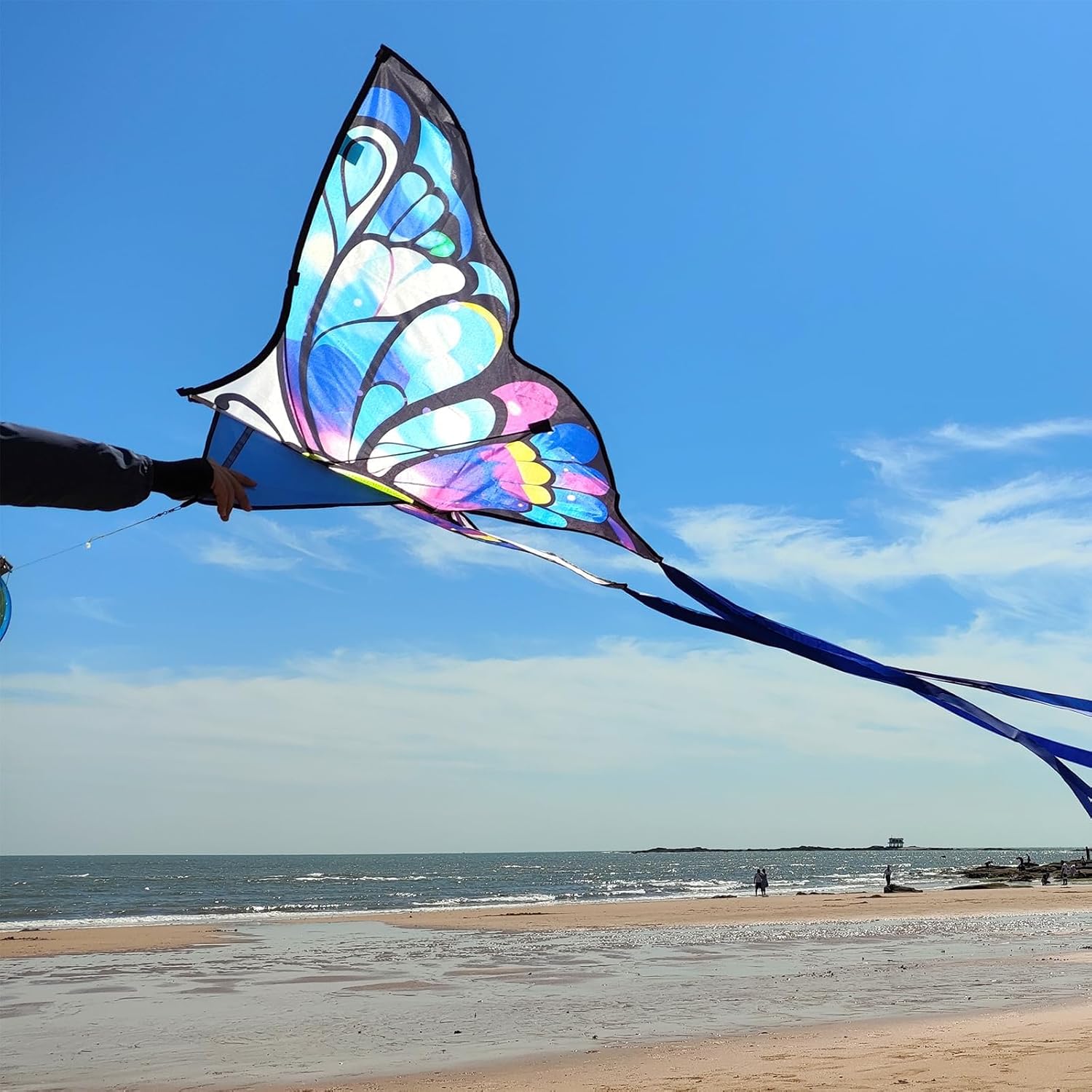 Simxkai Butterfly Kite for Kids & Adults, Easy to Fly Blue Big Kite for Beginners, Line Handle Included (1Pack 2Pack) - Image 3