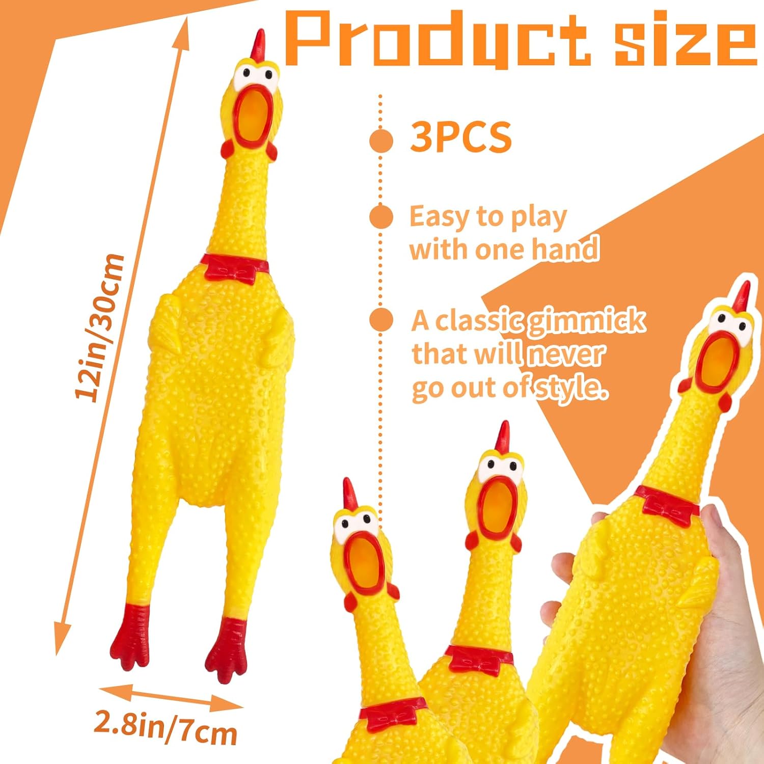 Xeehwb 3 Pcs Large Rubber Chicken,12 Inch Yellow Rubber Squawking Chickens,Screaming Chicken Dog Toys,Prank Noise Maker Dog Toys - Image 2