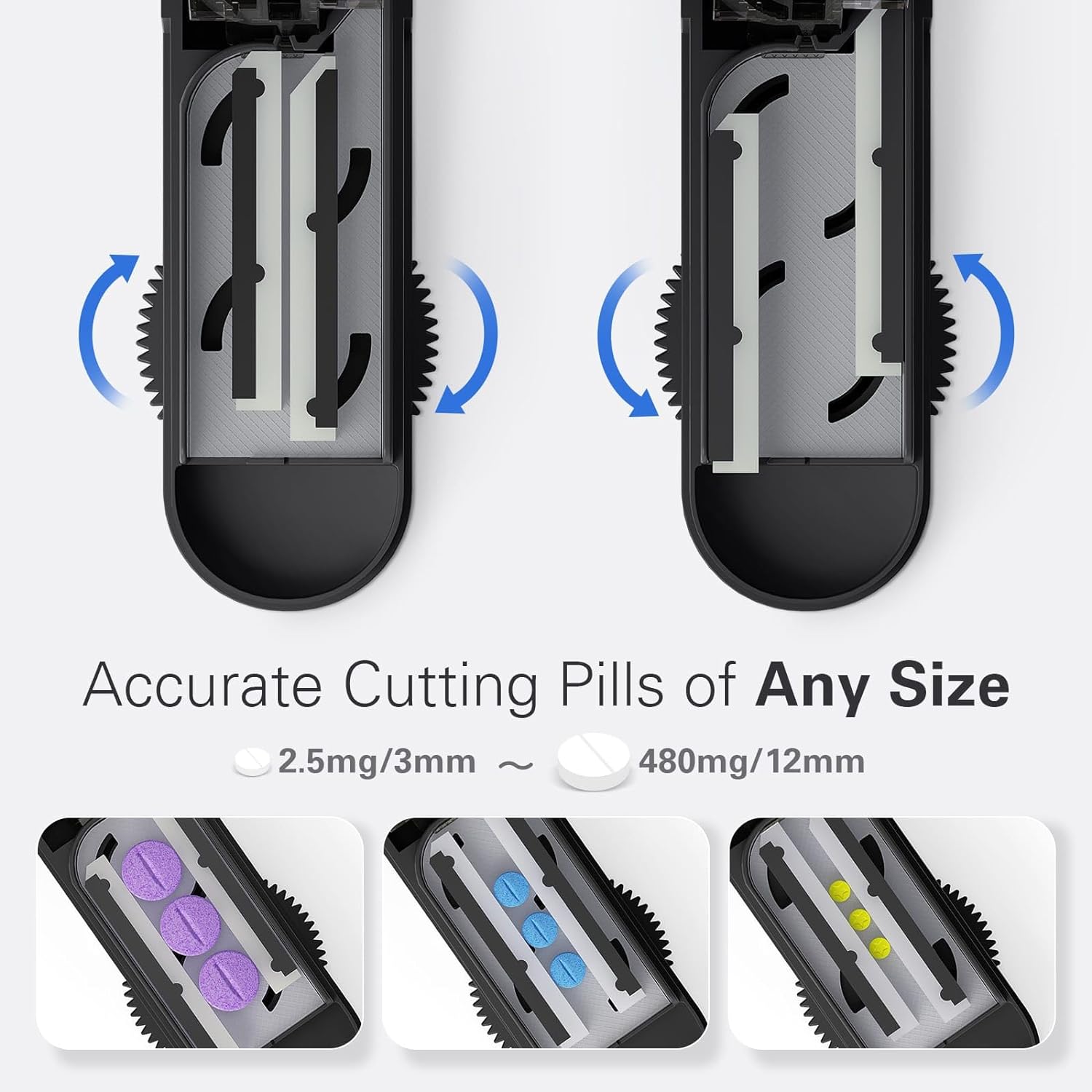 ONE PIX Multiple Pill Cutter Splitter for Small and Tiny Pills, Accurate 1/2 Tablet Splitter with Adjustable Bars & Hidden Blade, Safely Cuts Large Medication for Seniors & Pets, Grey - Image 3