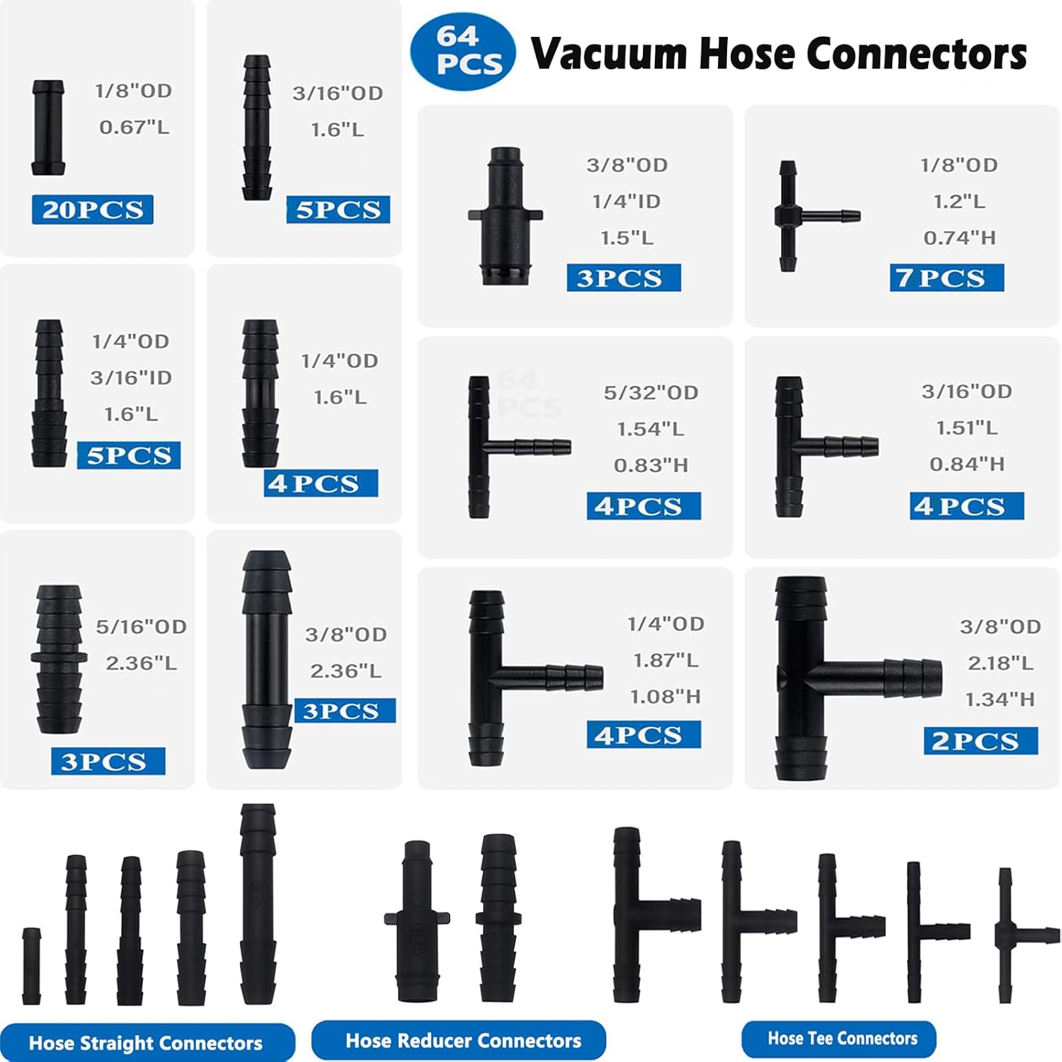 Vacuum Line Kit, 6PCS 5Ft Vacuum Hose Automotive With 64PCS Vacuum Line Connectors for Variety Car Piping System Automotive Replacement Vacuum Hoses - Image 6