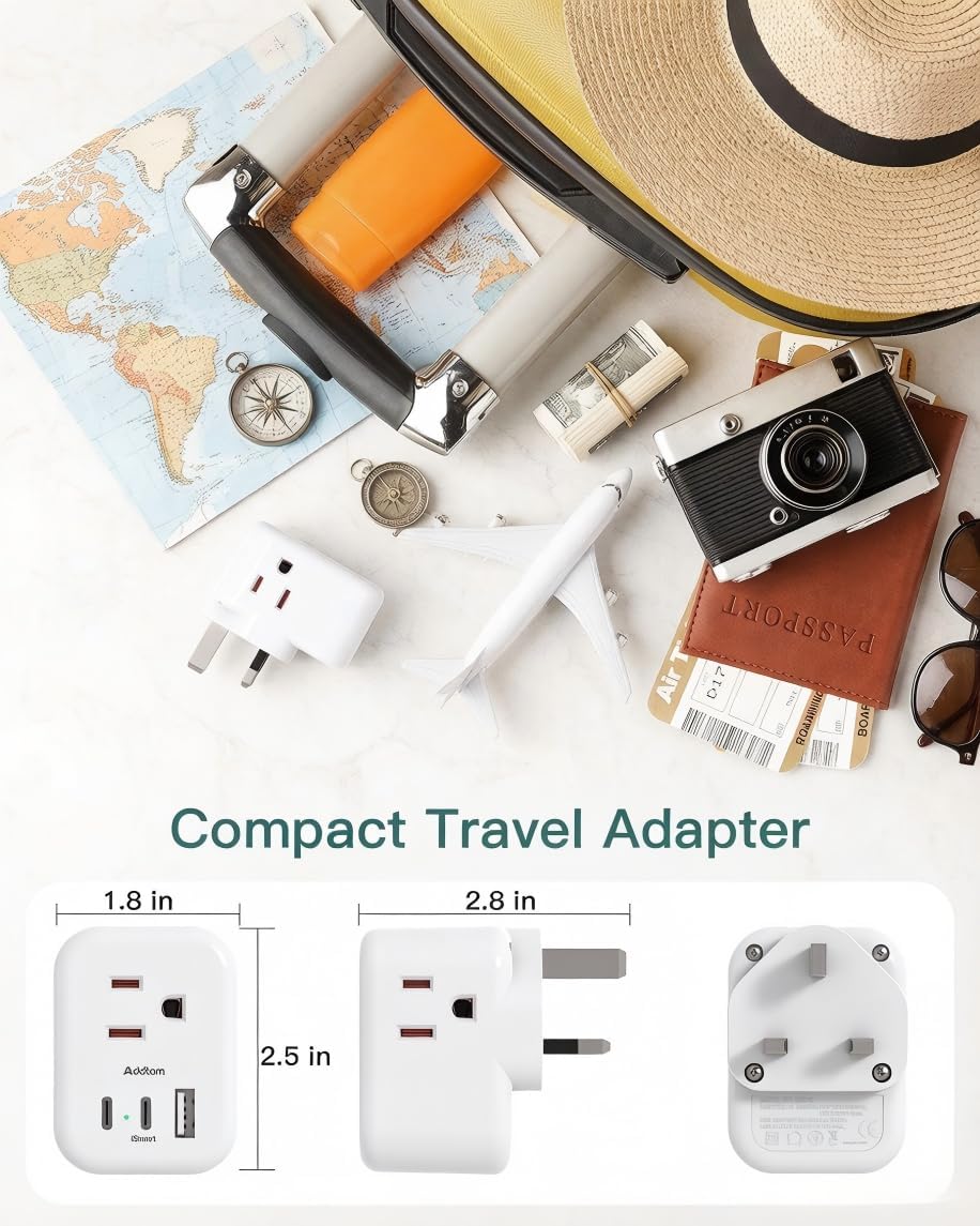 Addtam US to UK Ireland Travel Plug Adapter, Type G Power Plug Adapter with 3 Outlets 3 USB Ports(2 USB C), UK Adapters for Travel for USA to Dubai England London Scotland British Kenya Irish Hongkong - Image 6