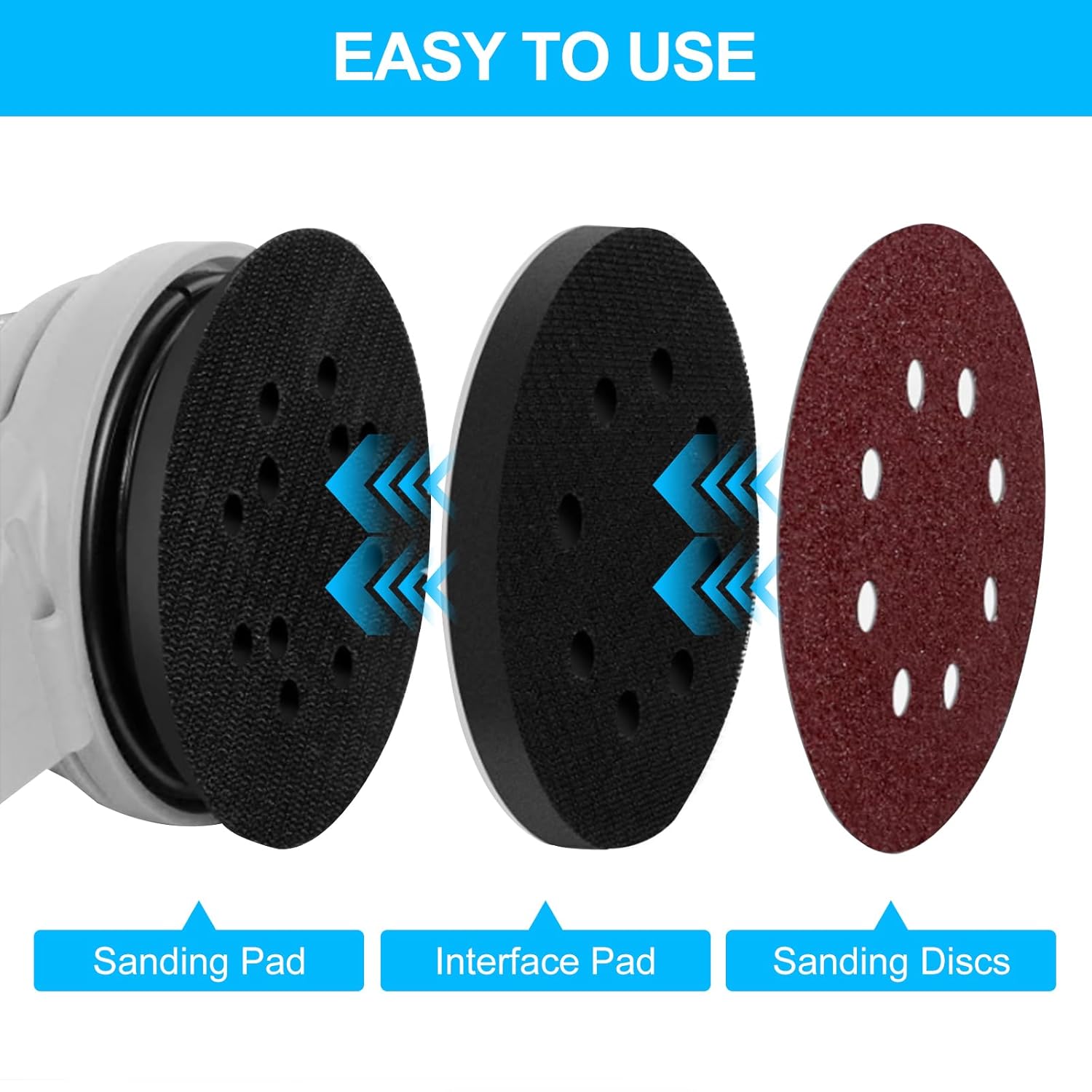 5 Packs 5 Inch Foam Sanding Pads, Flexibility & Durability, Premium 8 Holes Sponge Cushion Buffer Backing Pad, Less Clogging, Hook and Loop Soft Density Interface Pads, Strong Adhesion - Image 4