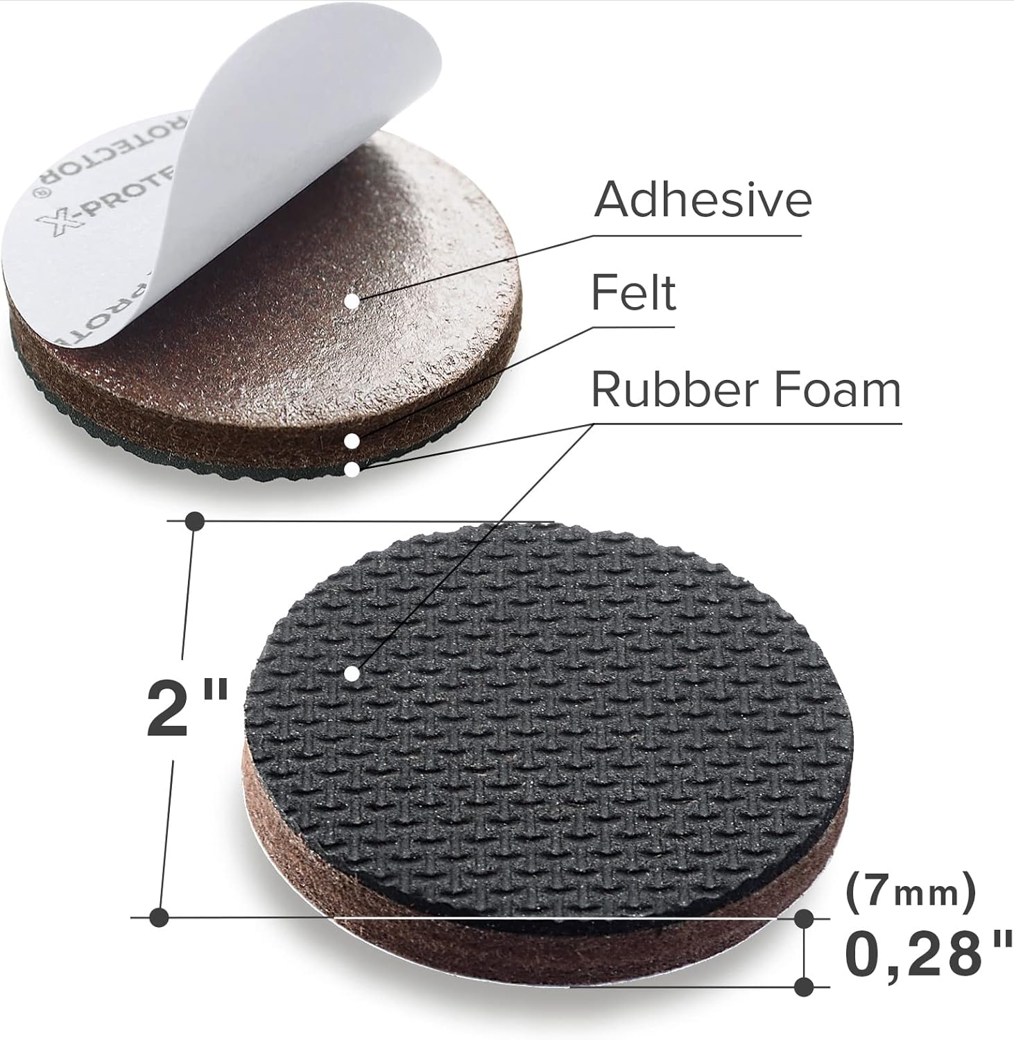 X-PROTECTOR Non Slip Furniture Pads - 8 pcs Premium Furniture Grippers 2"! Self-Adhesive Rubber Feet Furniture Feet - Ideal Non Skid Furniture Pad Floor Protectors - Keep Furniture in Place! - Image 3