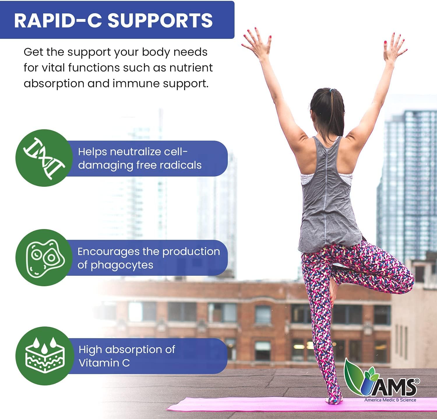 America Medic & Science Rapid-C 500mg Vitamin C Supplement 500 Tablets (5 Pack of 100 Tablets) Daily Immune System Support, Antioxidant | Vegan, Non-GMO Coated Ascorbic Acid for Adult Men & Women - Image 4