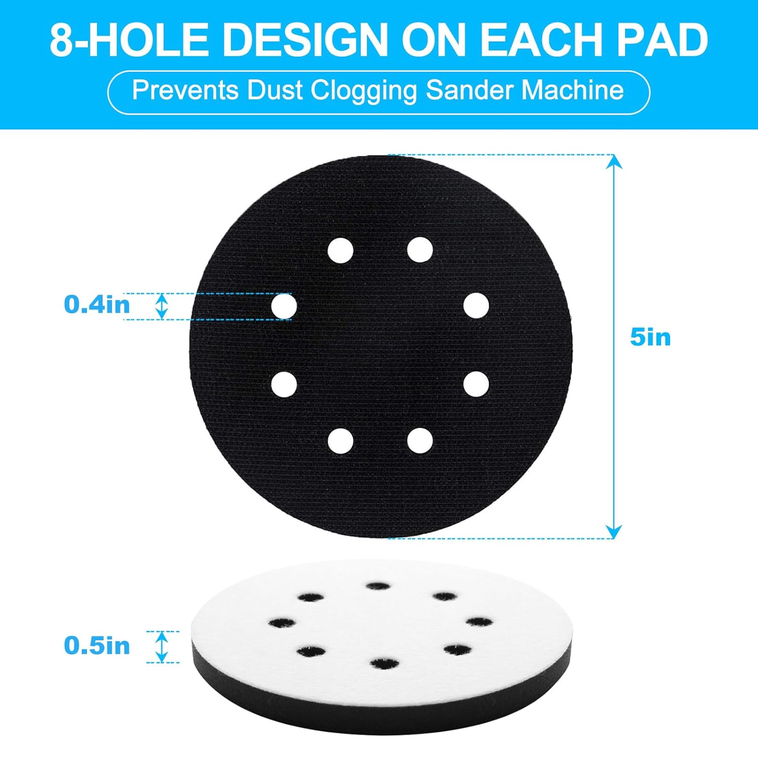 5 Packs 5 Inch Foam Sanding Pads, Flexibility & Durability, Premium 8 Holes Sponge Cushion Buffer Backing Pad, Less Clogging, Hook and Loop Soft Density Interface Pads, Strong Adhesion - Image 3
