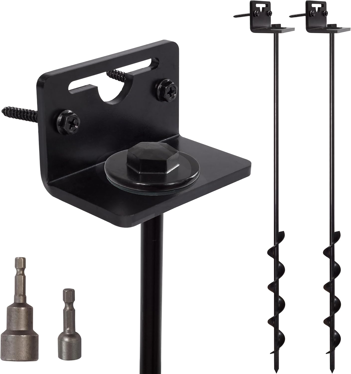 24” Mobile Home Anchors - Ground Anchor Screw in with Brackets and Adapter for Drill - Earth Anchors - Storage Shed and Swing Anchor Kits