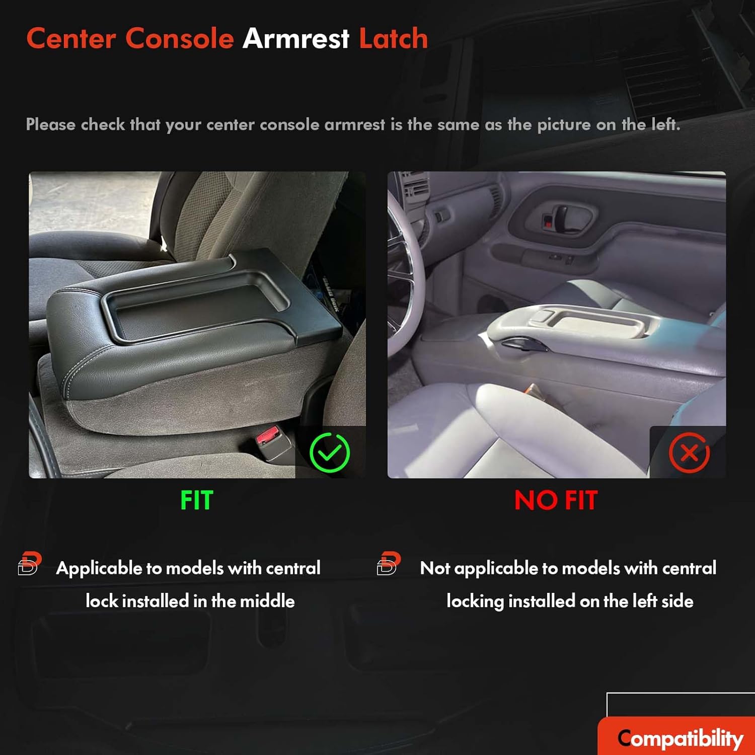 Center Console Jump Seat Armrest Lid Latch Fit for Chevy Silverado Suburban Tahoe, for GMC Sierra Yukon Avalanche 1995-2006 | Jumpseat Console Lock Assembly Replace# 11098014, 812444, 812443 - Image 4