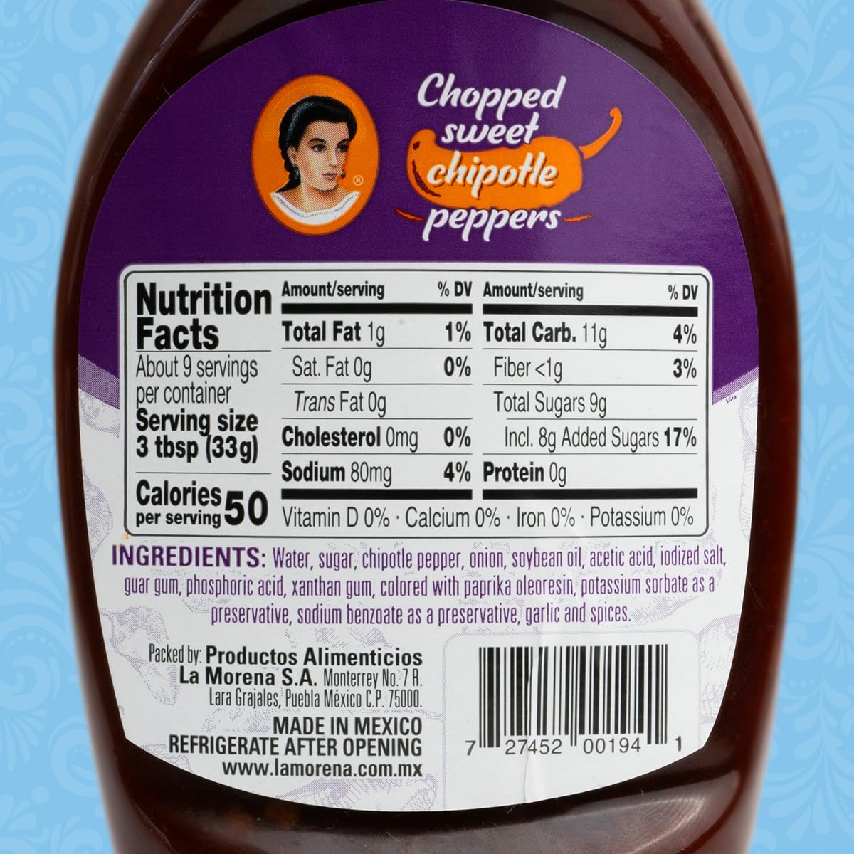 La Morena Chopped Sweet Chipotle Peppers Dressing, Ideal for Salsas, Sandwiches, and Recipes, 10.76oz (1 unit) - Image 2