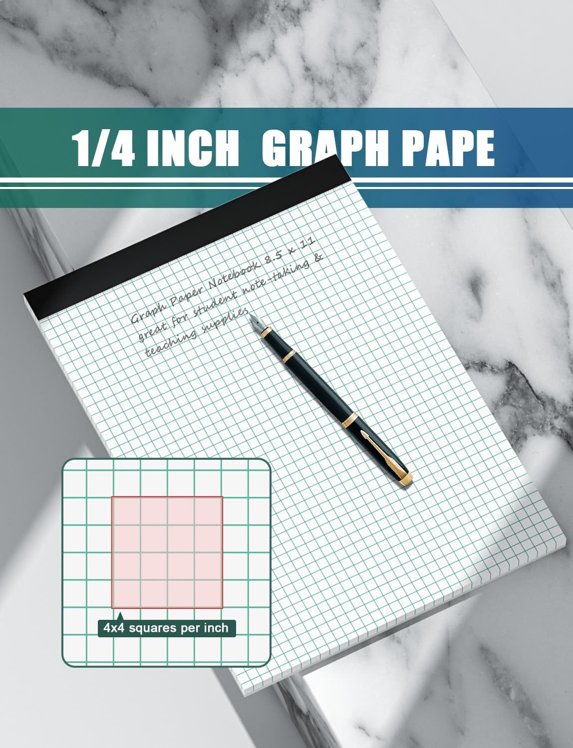 Graph Paper Pads 8.5 x 11, 4x4 Graph Ruled, 6 Pack 1/4 Graph Paper Notebooks, Grid Paper Pad Notebook 8-1/2" x 11" Graphing Paper, Perforated Quadrille Pad, 70GSM White Graft Paper Pads, 30 Sheets/Pad - Image 4