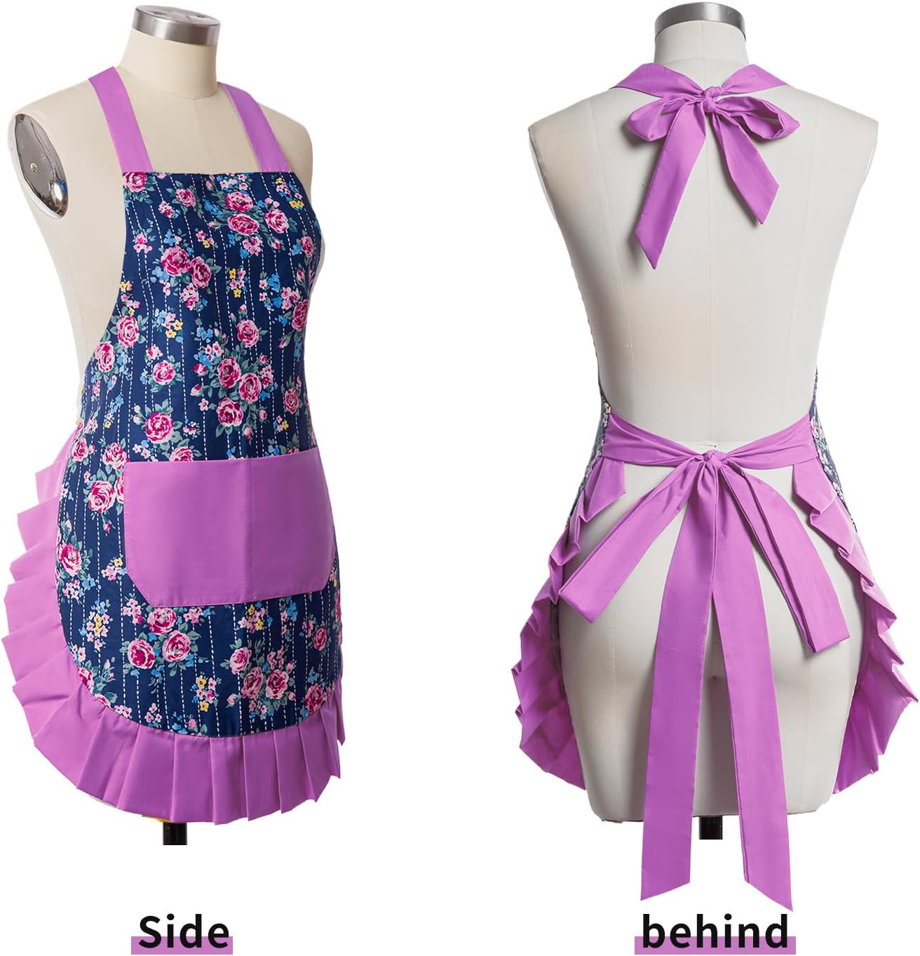 Vintage Floral Apron for Women with Functional Pockets Adjustable Neck Strap for Cooking Baking Mother's Gift - Image 2