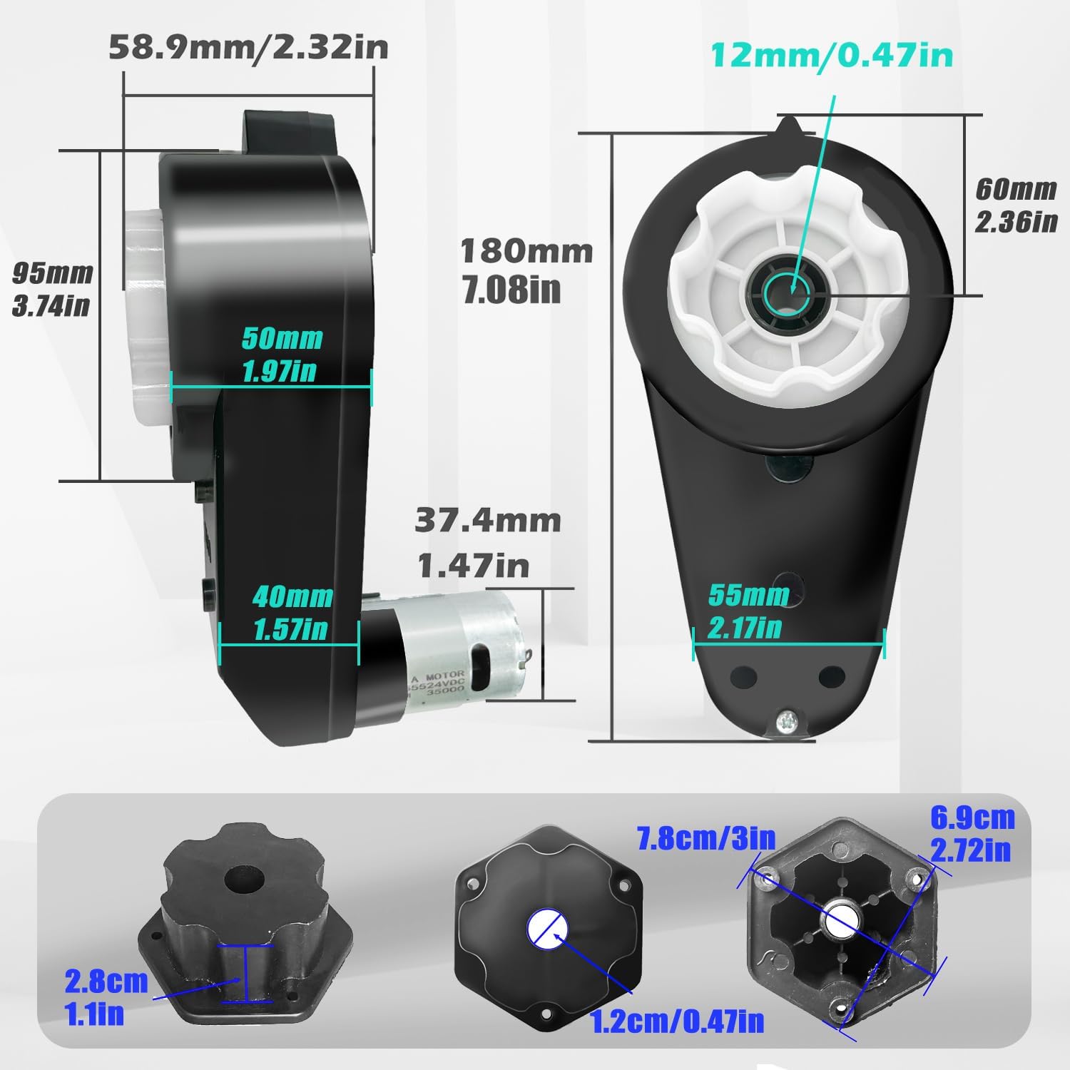 JRRXM 2PCS High Speed 24V RS555 35000RPM Fast Steel Gears Motor Gearbox for Power Wheels Motor Upgrade,18V-24V Kids Ride on Toy Electric Car Conversion Kit for Tire Upgrade,Free Connector Coupler - Image 4