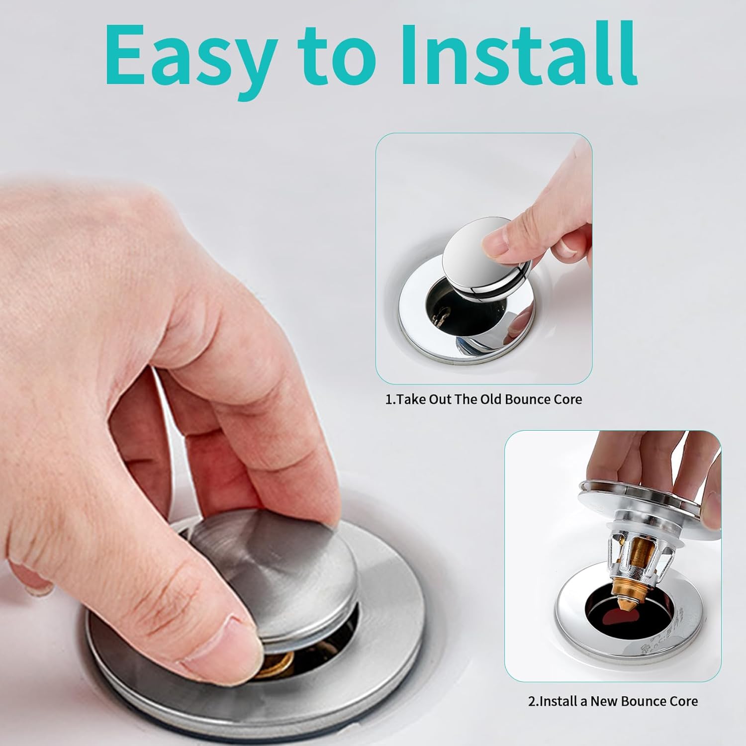 Universal Bathroom Sink Stopper with Hair Catcher, for 1.04-1.97 Inch Drain Hole, Spring Core Bathtub Drain Cover, Pop Up Sink Plug Basin Drain Strainer, Large Lid Gray - Image 7