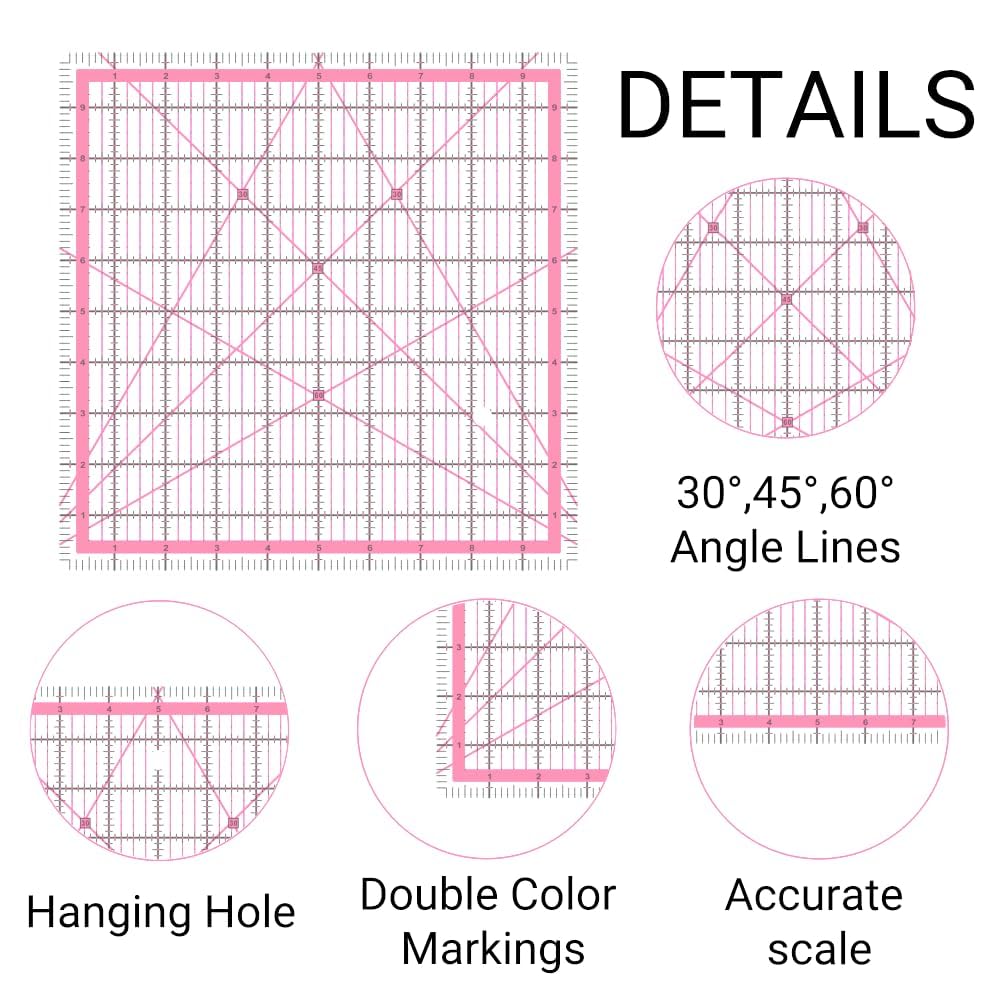 Quilting Rulers,5 Square Quilting Rulers(2.5",5",8.5",10",12") Multicolored - Image 3