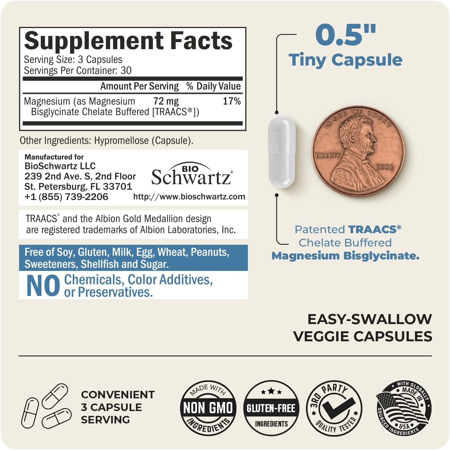 Magnesium Bisglycinate 100% Chelate No-Laxative Effect - Maximum Absorption & Bioavailability, Fully Reacted & Buffered - Healthy Energy Muscle Bone & Joint Support - Non-GMO Project Verified - 90 ct - Image 6