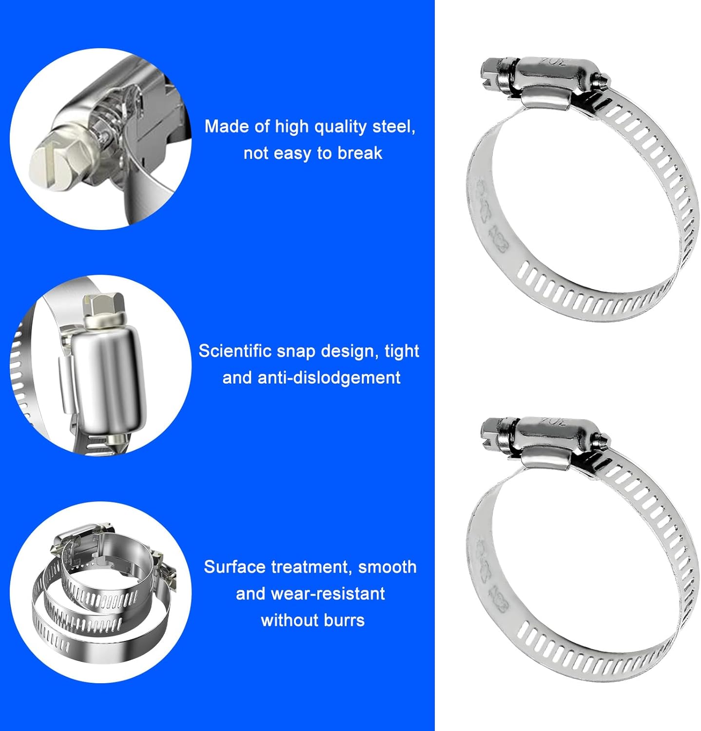 20 PCS Stainless Steel Hose Clamps, 1 Inch to 2 Inch Stainless Steel Worm Gear Hose Clamp Set, Adjustable Fuel Line Clamps for Plumbing/Automotive/Mechanical Applications - Image 3