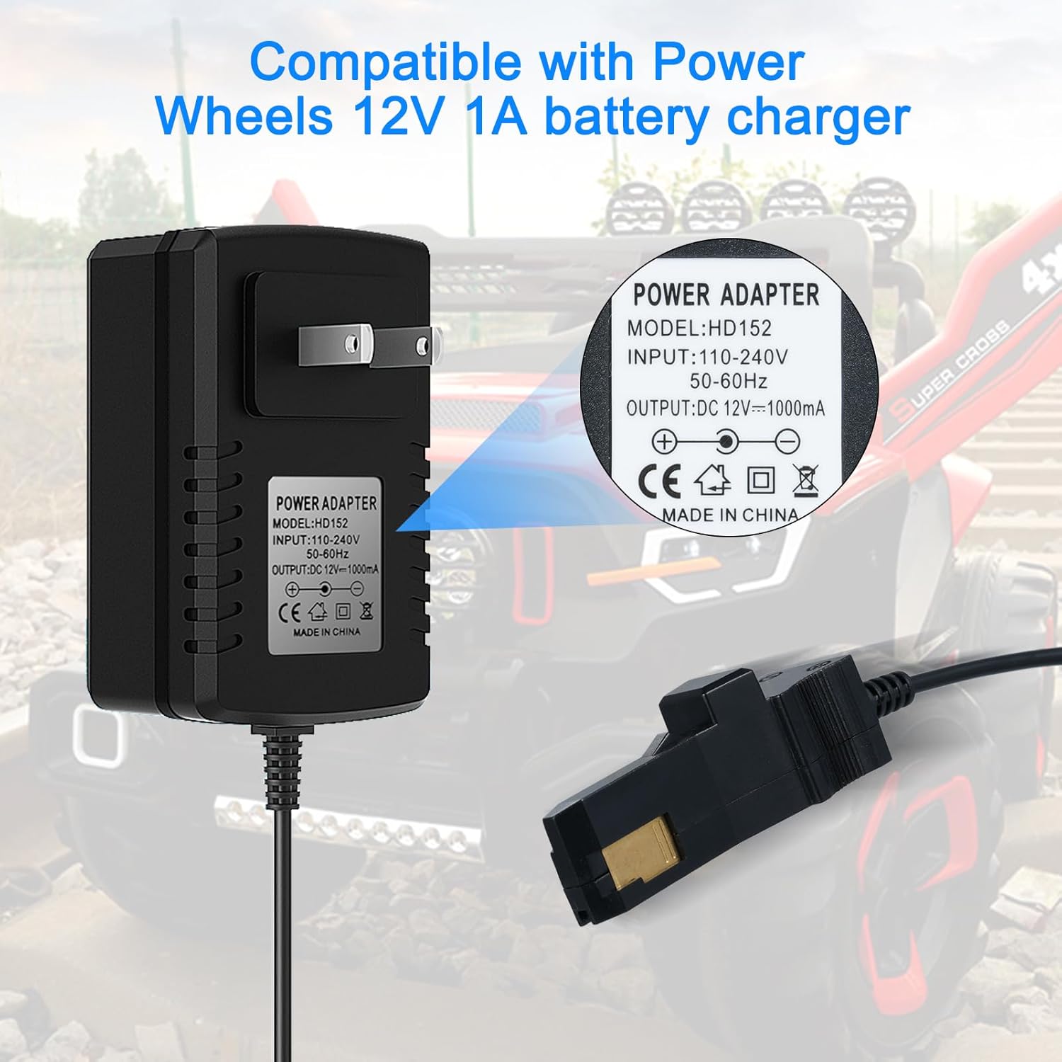 12V Battery Charger Replacement for Power Wheel Battery Charger for All Power Wheels 12 Volt Charger for Fisher-Price for Power Wheels Gray Battery and Orange Top Battery - Image 4