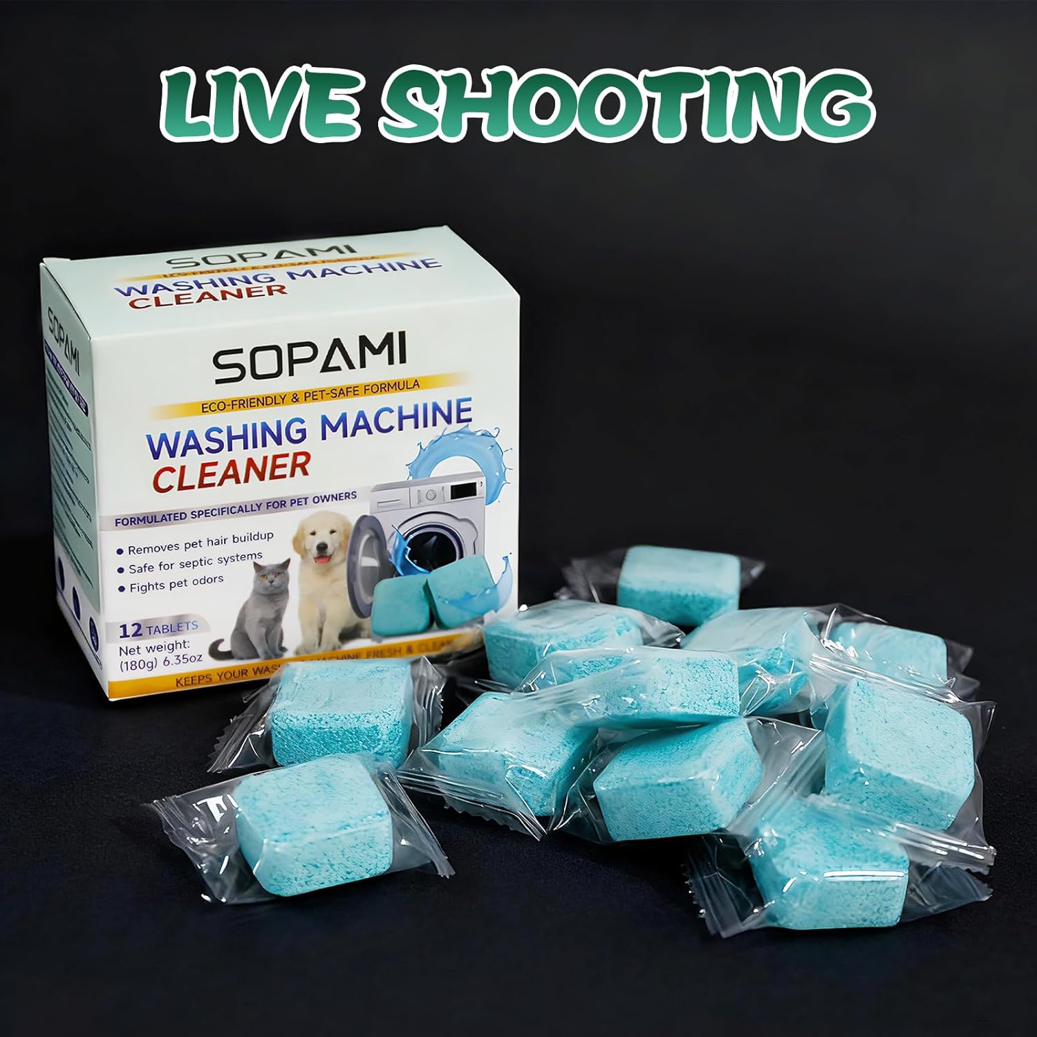 SOPAMI Washing Machine Cleaner Tablets 12 Pack, Deep Clean HE Front Load Top Load Washer, Remove Stubborn Pet Hair Odors, Septic Safe Pet Owner Solution washing machine tablets - Image 7