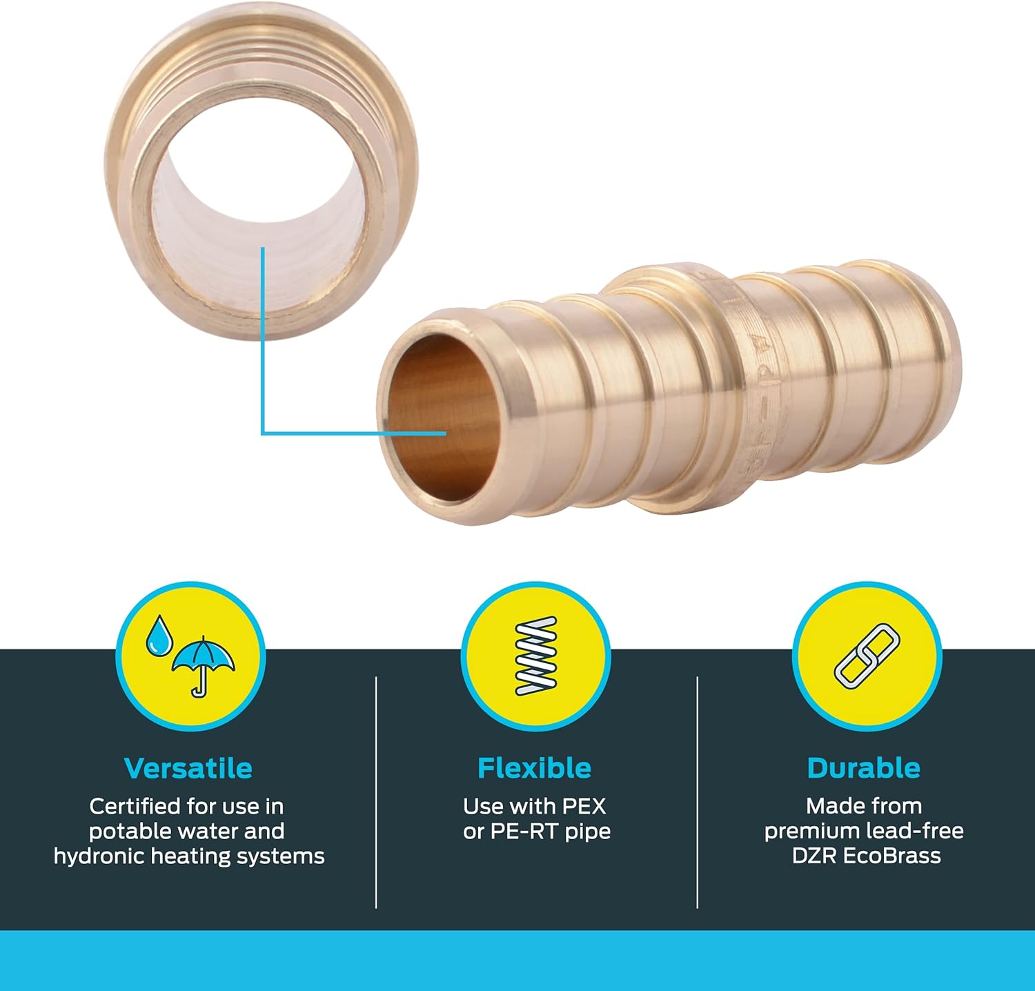 SharkBite 1/2 Inch Crimp Coupling, Pack of 10, Brass Plumbing Fitting, PEX Pipe, PE-RT, UC008LFA10 - Image 3