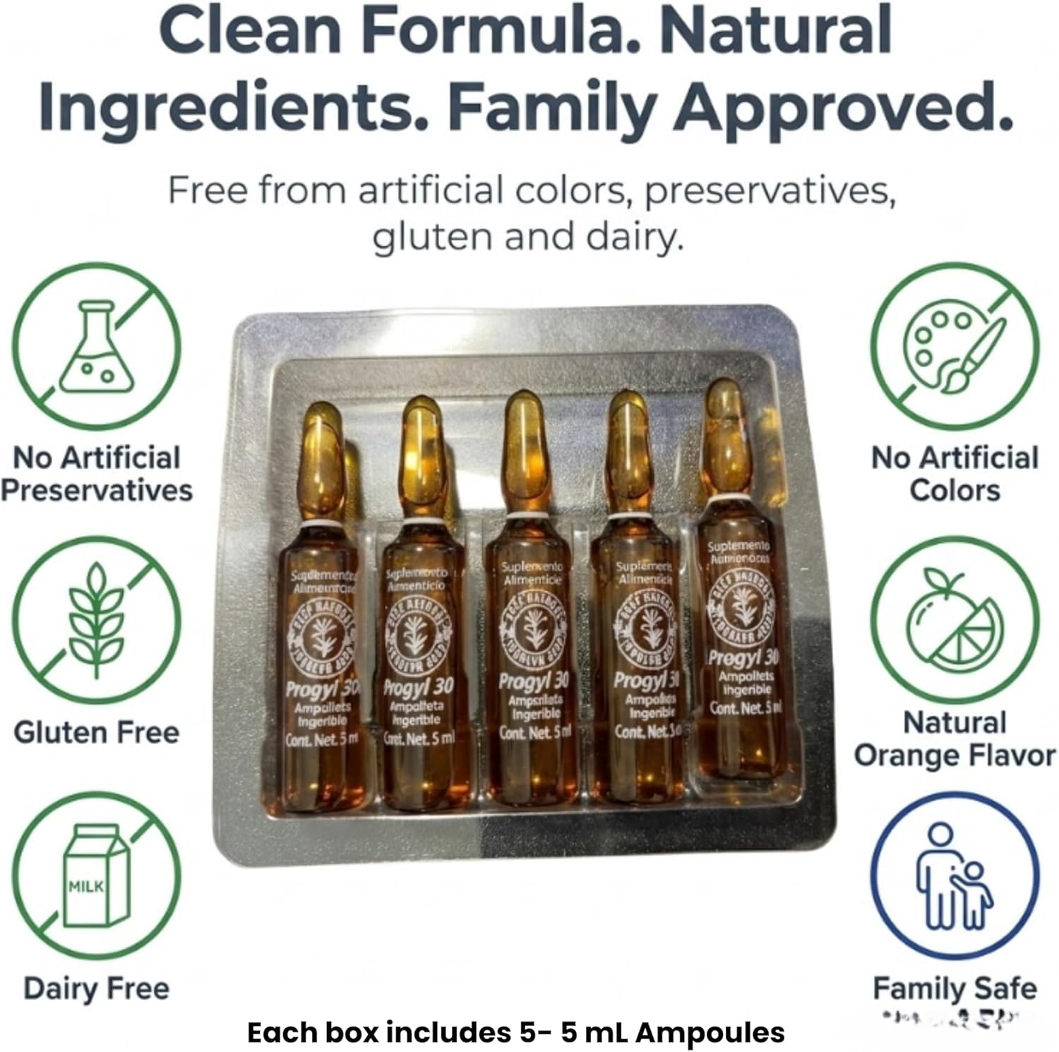 Aderogyl Oral Liquid Vitamins with A, C, D, E, Zinc, Bee Honey, Propolis, and Botanical Extracts with Orange Flavor - Immune Support Supplement - Includes 5 Ampoules - Image 6