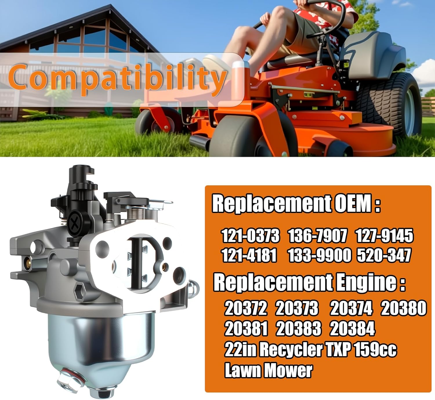 133-9900 Carburetor for Toro 20372 20373 20374 20381 20383 20384 22in Recycler TXP 159cc Lawn Mower - Replace Part Numbers 136-7907 127-9145 121-4181 - Image 6