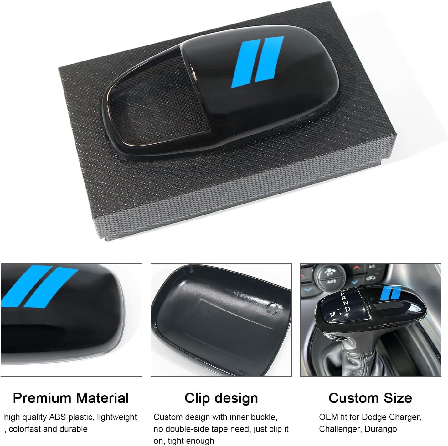 Gear Shift Knob Head Cover for Dodge Charger Accessories 2015-2023 Challenger 2015-2024 Durango 2016-2026 ABS Interior Shell Insert Decoration Protector (Blue Trim) - Image 4