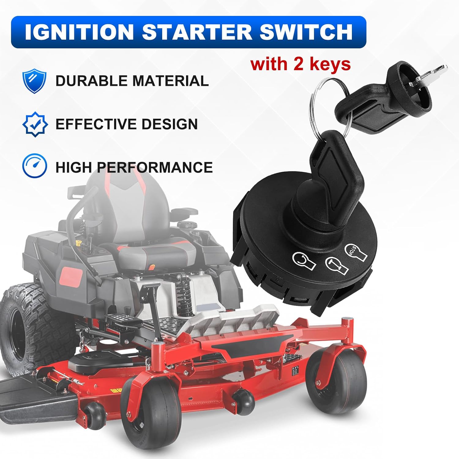 Ignition Starter Switch with 2 Keys Compatible with Exmark Lazer Z Quest Next Lazer Z Toro Most Z Master TimeCutter SS & ZS Series Titan Zero-Turn Mowers Replace#117-2221 137-4100 116-0229 430-120 - Image 2