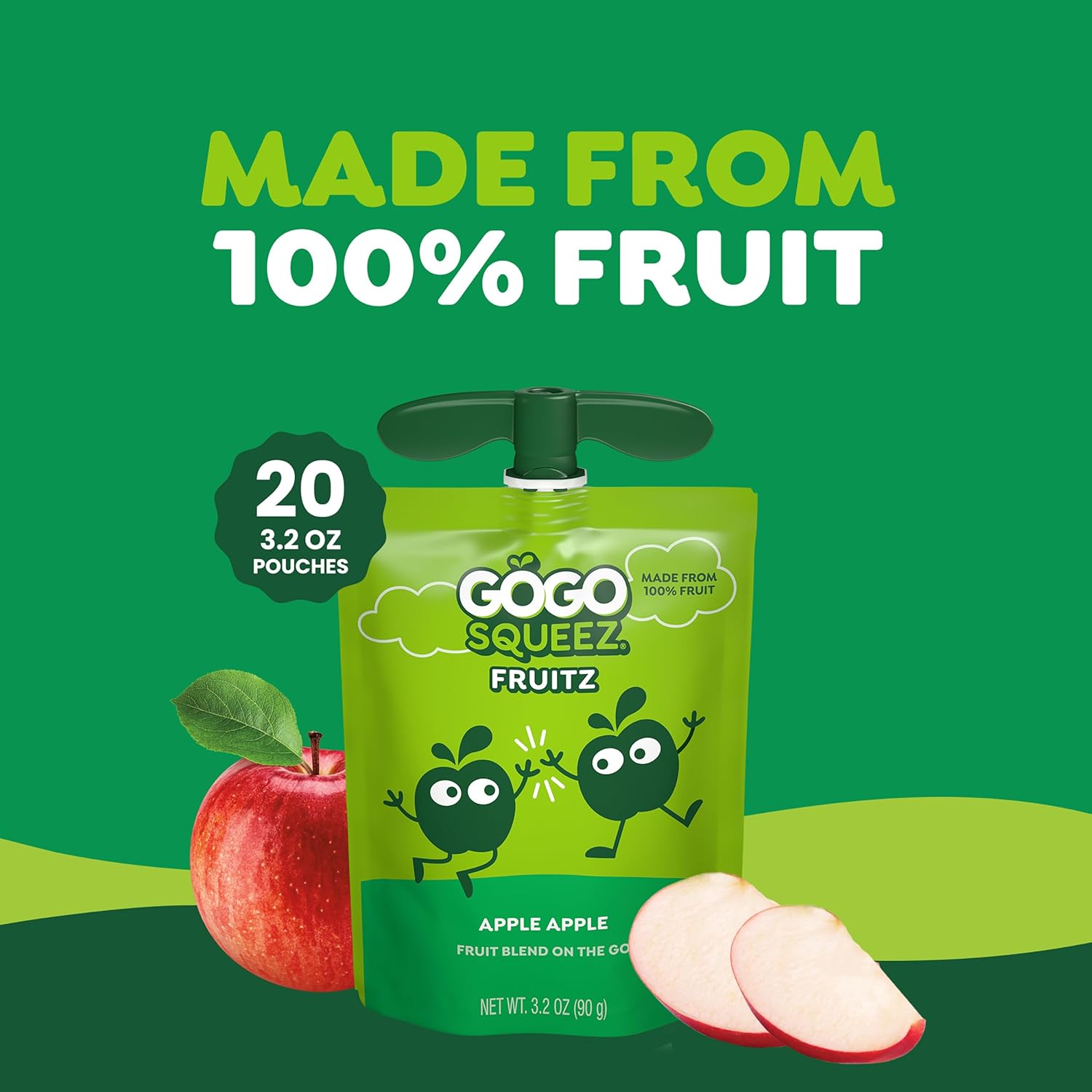 GoGo squeeZ No Sugar Added Applesauce and Fruit Puree, Apple, 3.2 oz Pouches (Pack of 20), Fruit Snacks for Kids, Gluten Free, Nut Free, Recloseable Cap, BPA Free - Image 6