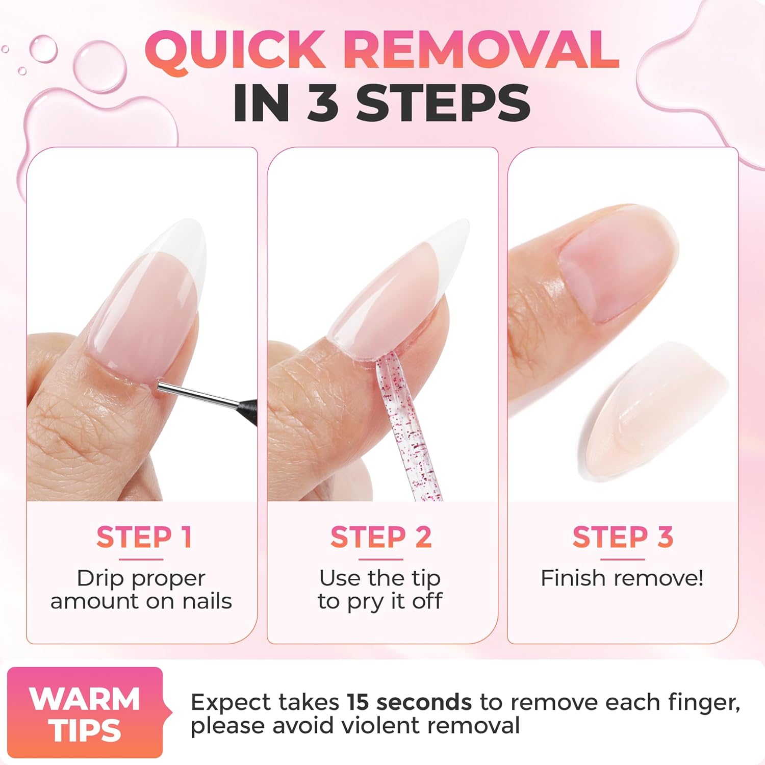 UNA GELLA 20ml*2PCS Nail Glue Remover for Press on, Multi-Functional Pinpoint Glue Remover Fast Removal Gentle Non-Acetone with Crystal Sticks for Nails Polish False Acrylic Nail Tips Home DIY - Image 7