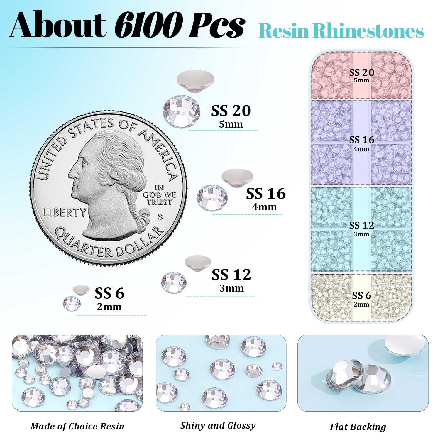 6100Pcs Resin Rhinestones for Crafting with 2Pcs 10ml B7000 Jewelry Glue, 1 Box Flatback Crystals Diamond (Clear) for Bedazzling Crafts DIY Nail Art Non Hotfix Gems for Clothing Shoes Tumblers - Image 2