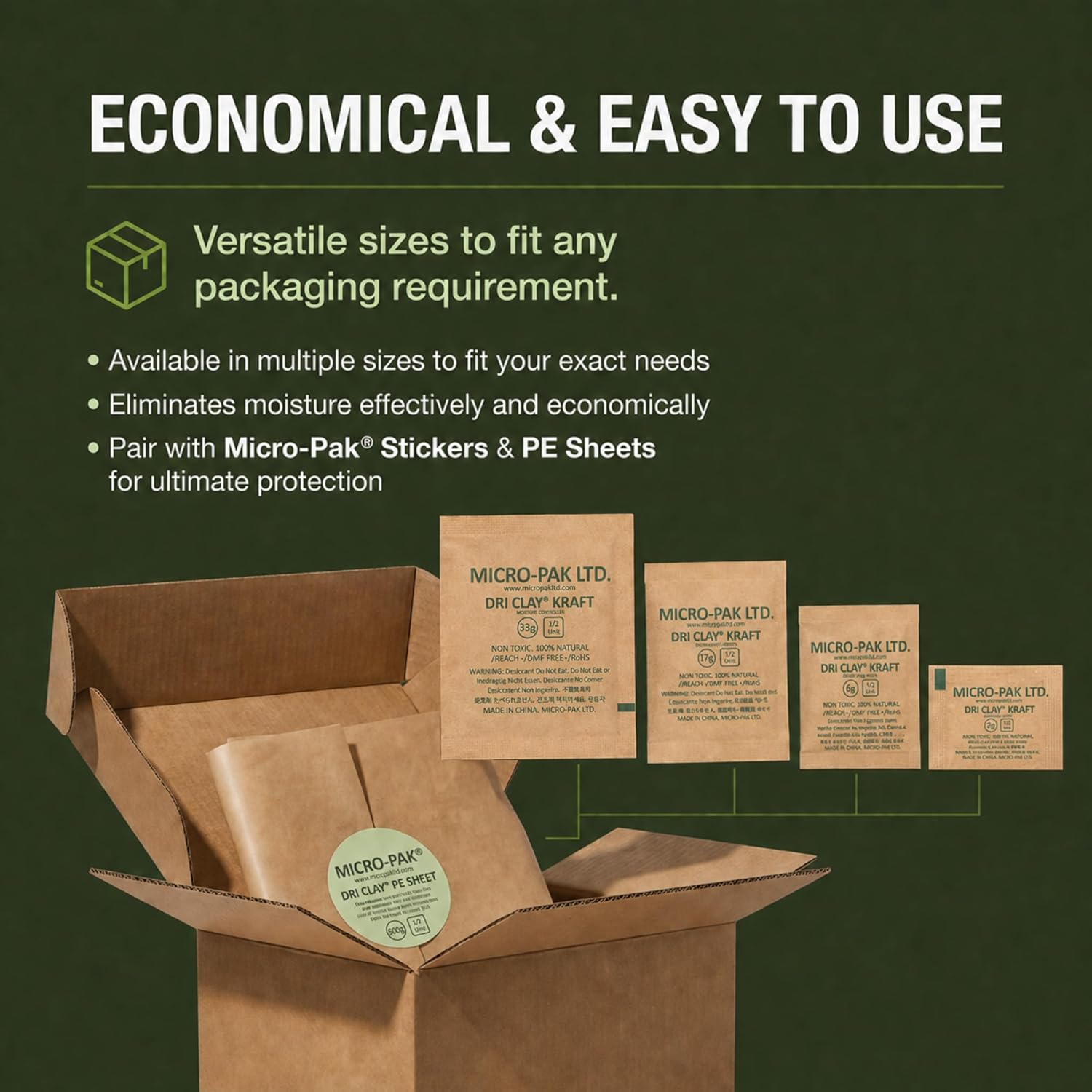 Micro-Pak Dri Clay Kraft, Highest Moisture Absorption Desiccant Packs, Silica Gel Packets Alternative, Food Safe Bentonite Clay, Desiccant Packs for Storage, Moisture Absorbers for Closet, 6gx50pcs - Image 9