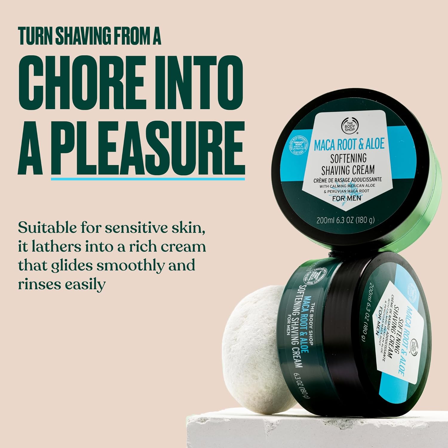 The Body Shop Maca Root & Aloe Softening Shaving Cream for Men | for a Smooth Shave with Aloe Vera | Safe for Sensitive Skin, 200 ml / 6.3 oz - Image 2