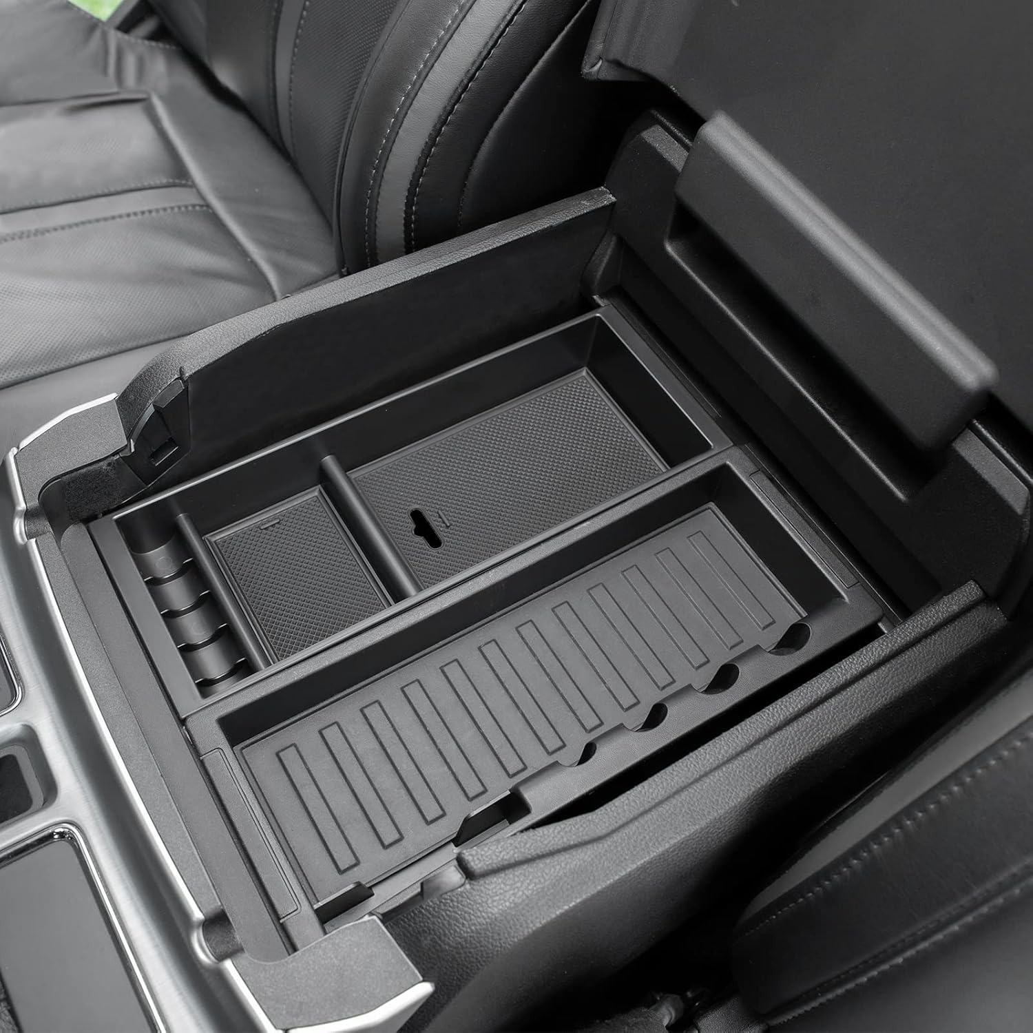 JDMCAR Compatible with Ford F150 Accessories (2015-2020) /F250 F350 F450 (2017-2022) / Expedition 2018-2022 Center Console Organizer, ABS Material Insert Tray Storage Box- (Bucket Seats ONLY)- Black - Image 4