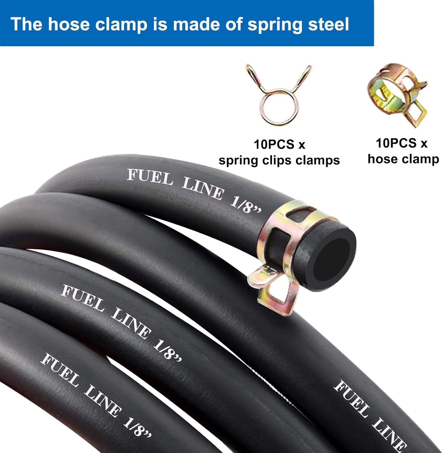 6 Feet 1/8 Inch ID Fuel Line with 20Pcs Hose Clamps for Kawasaki Kohler Lawn Mowers Tractors Small Engines Mini Bike ATV Golf Cart Motorcycle - Image 3
