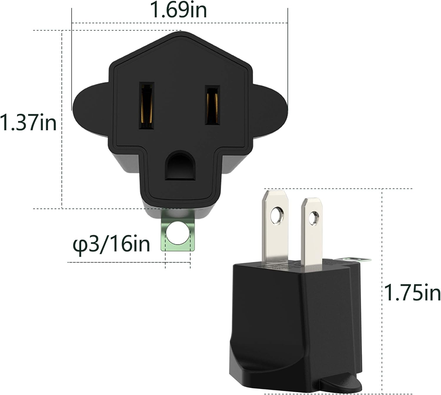 JACKYLED ETL Listed 3-2 Prong Converter Polarized Grounding Adapter 3-Prong to 2-Prong Adapter Fireproof Material 392℉ Resistant Wall Outlets for Household Appliances Industrial, Black, 8 Pack - Image 3